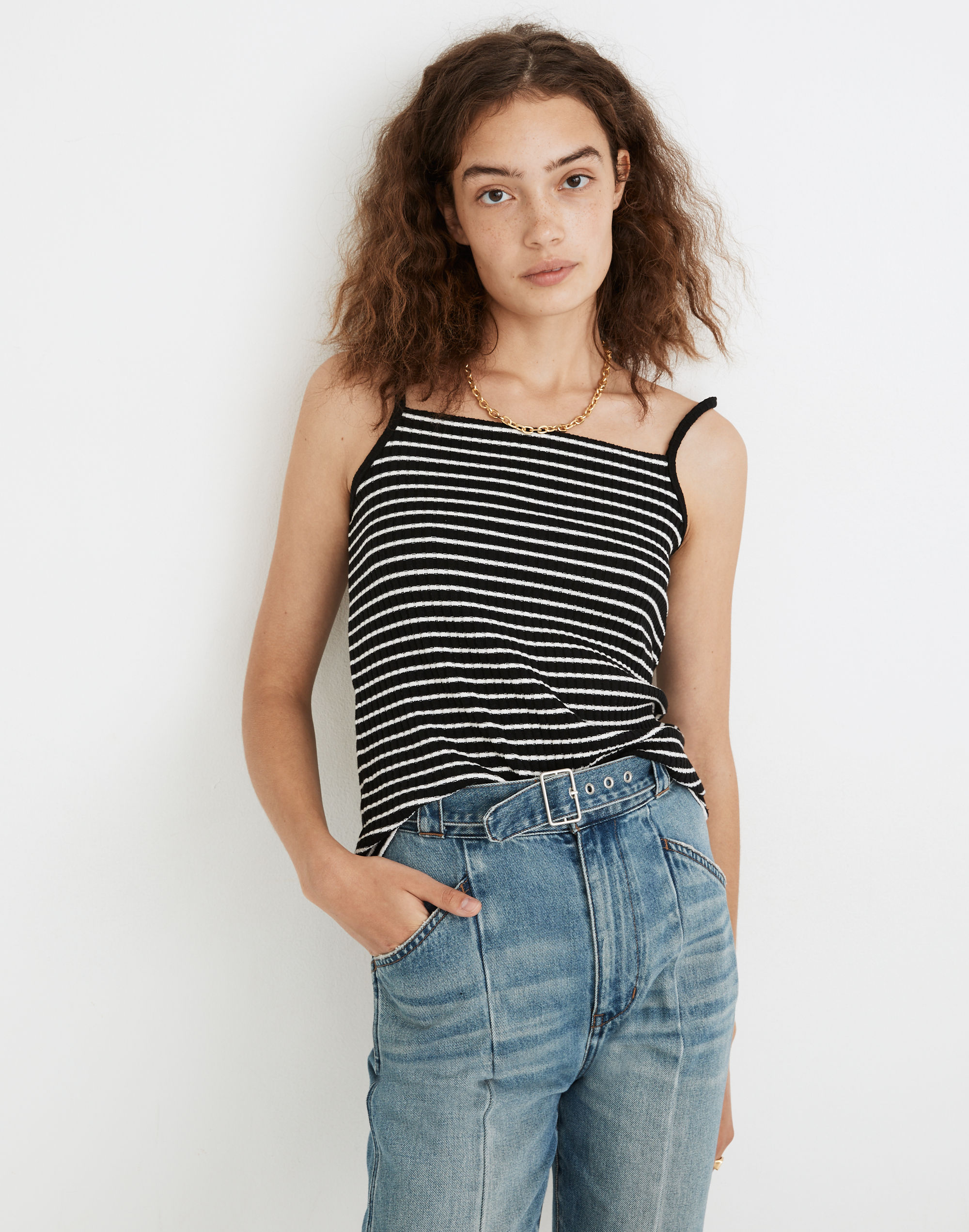 Ribbed Spaghetti-Strap Tank Top