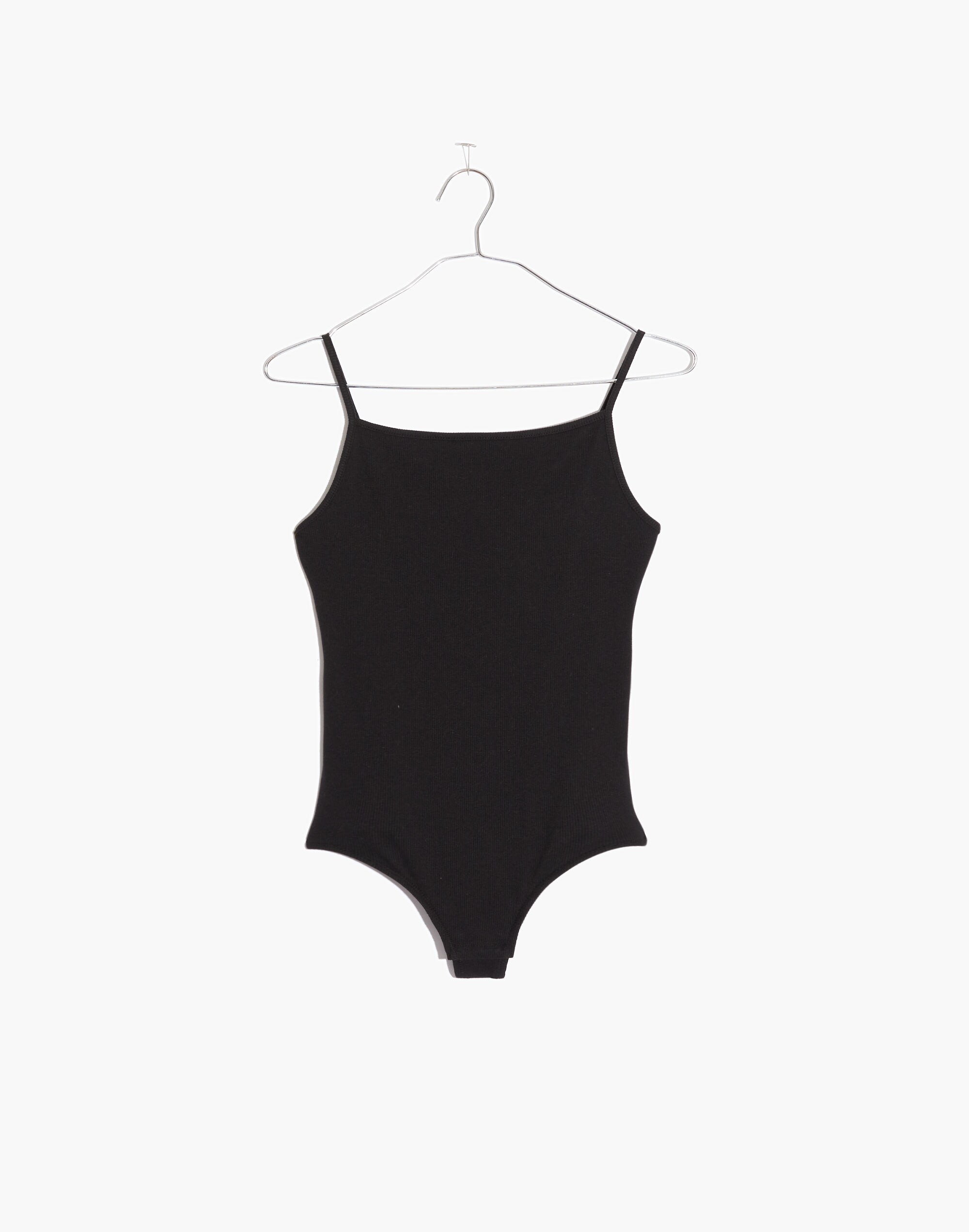 Ribbed Spaghetti-Strap Thong Bodysuit
