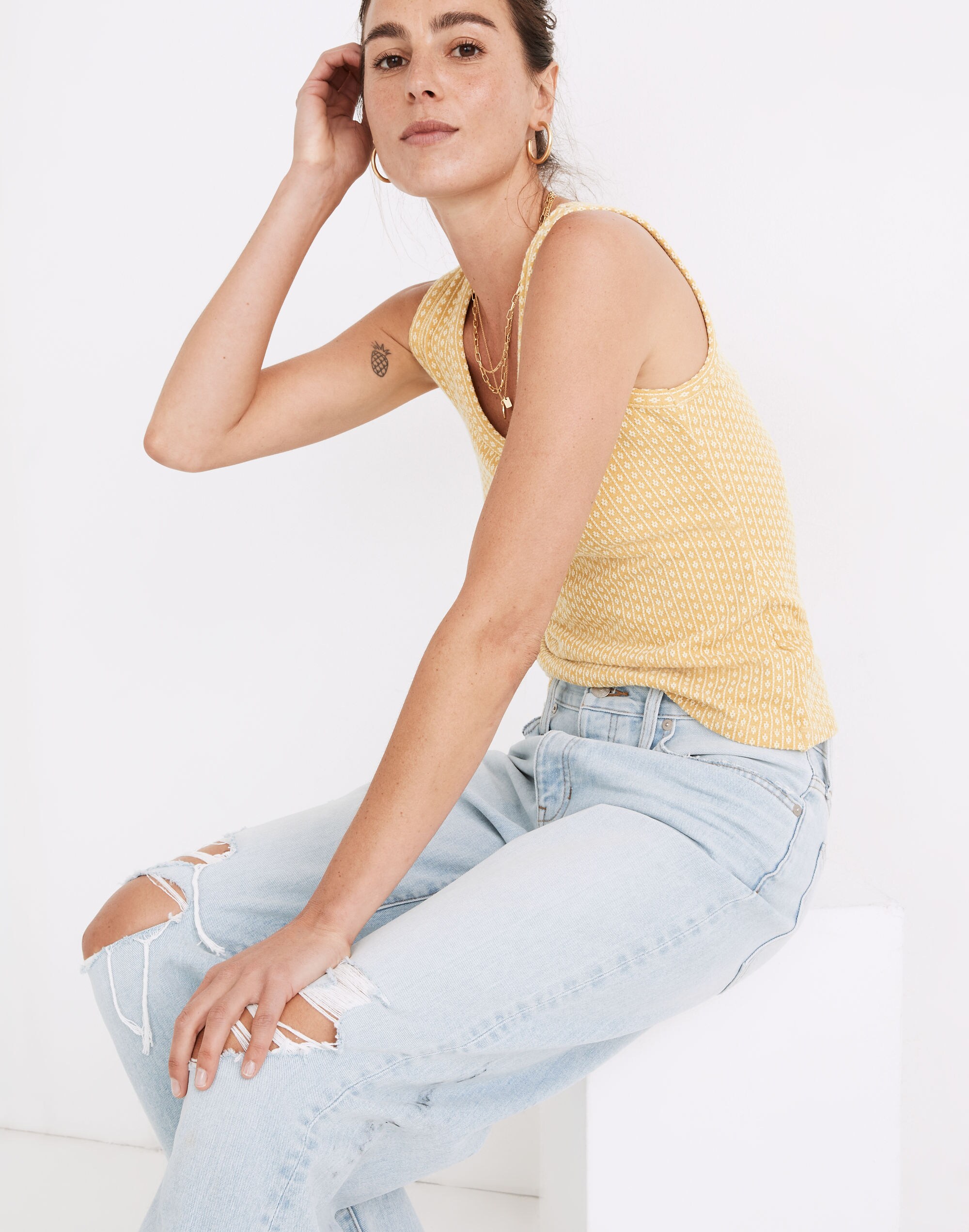 Floral Jacquard Tie-Back Tank Top