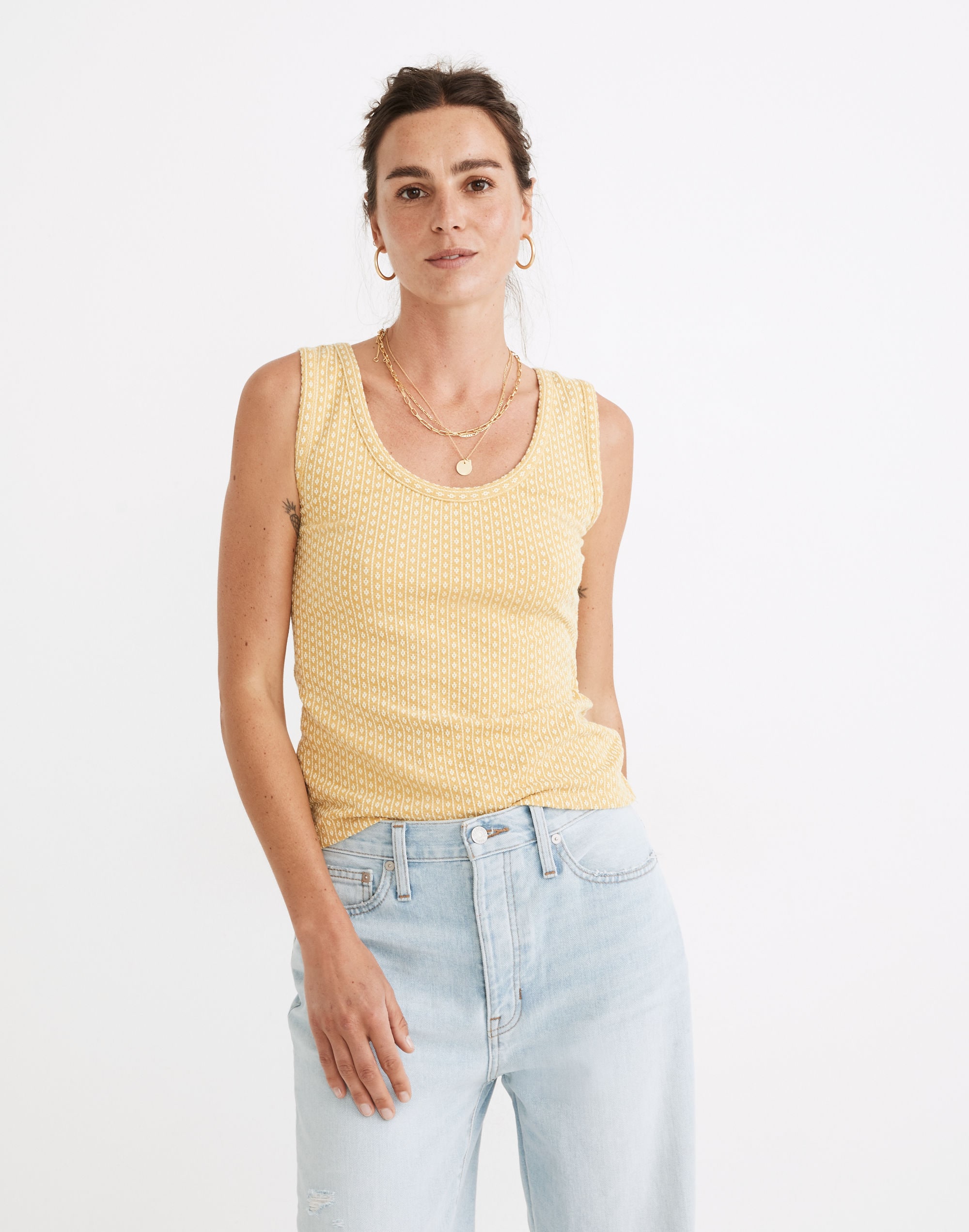 floral jacquard tie-back tank top