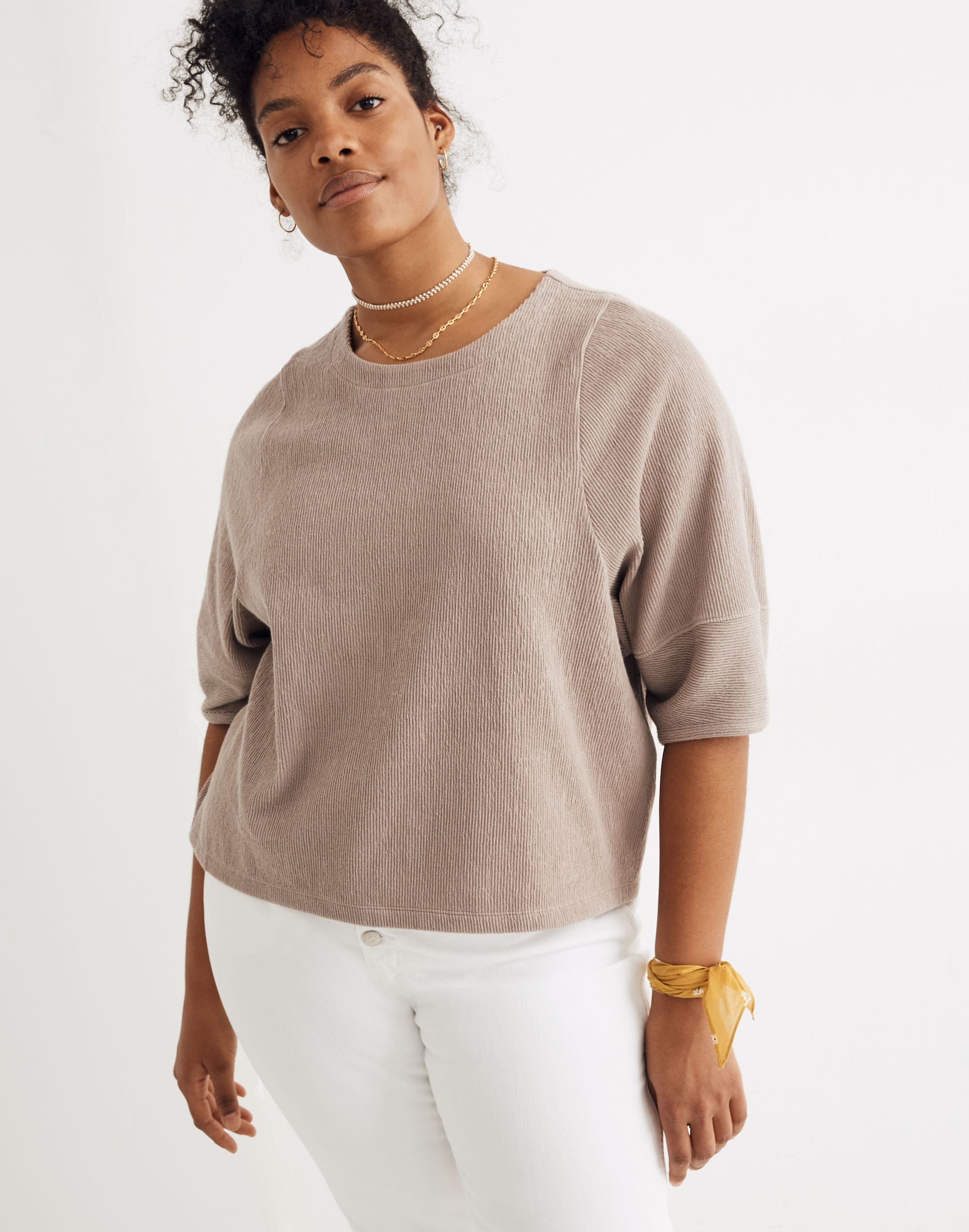 Ottoman Jacquard Button-Back Top