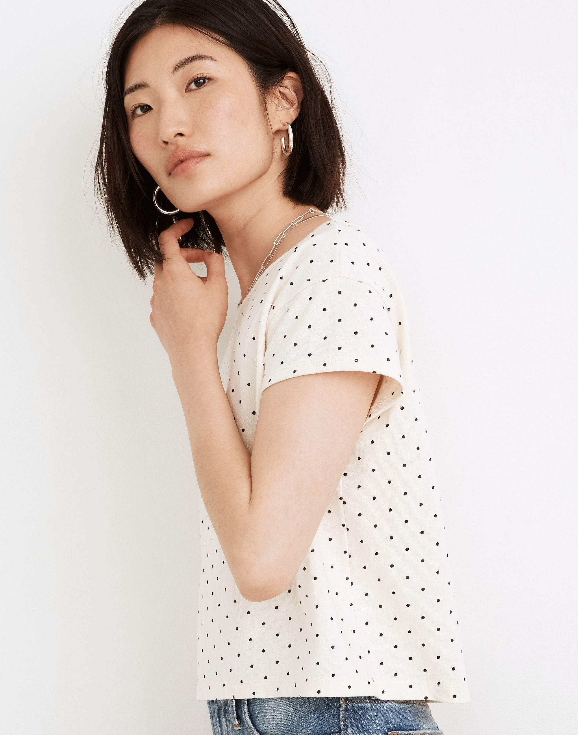 Cap-Sleeve Boxy Tee in Polka Dot