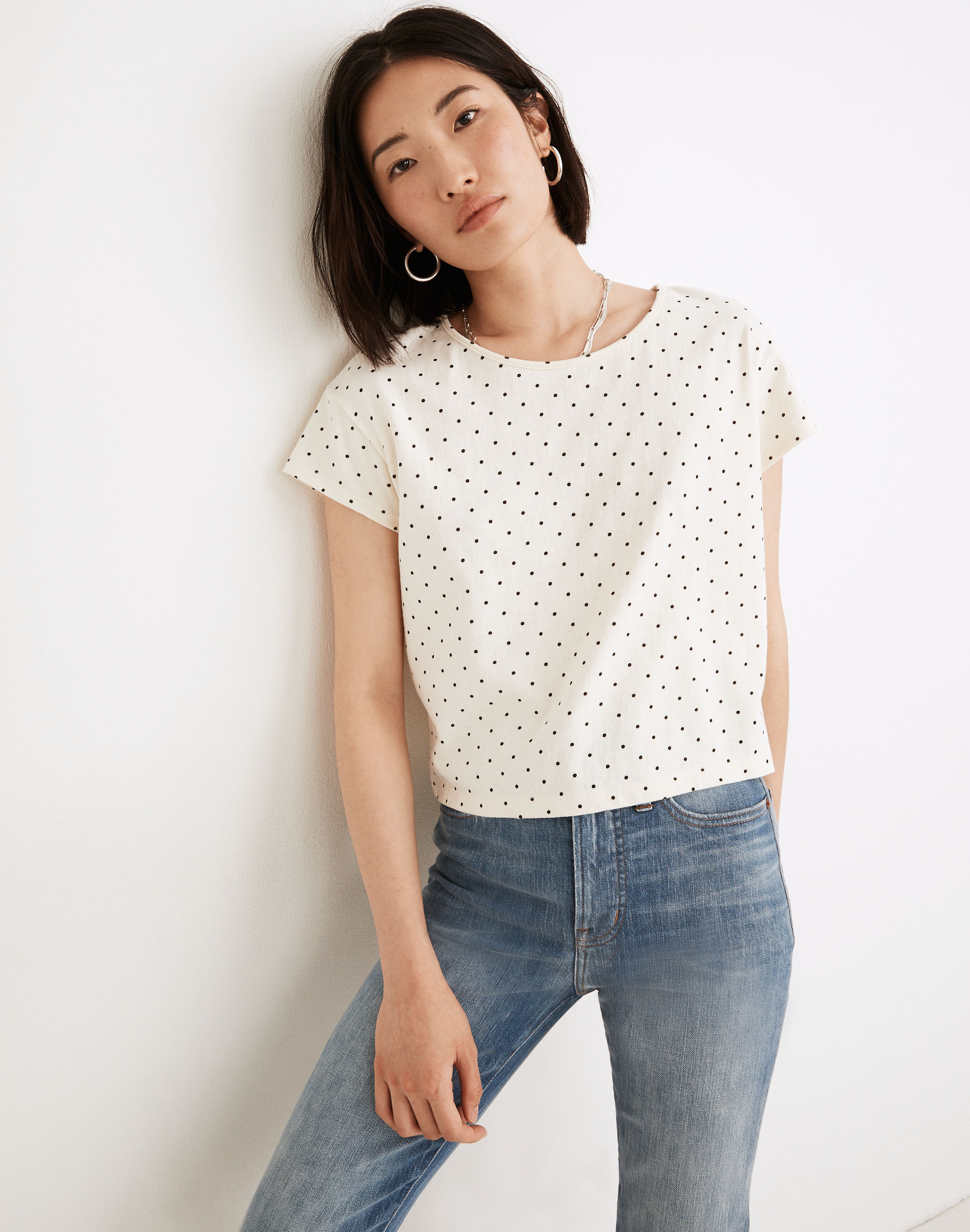 Cap-Sleeve Boxy Tee in Polka Dot