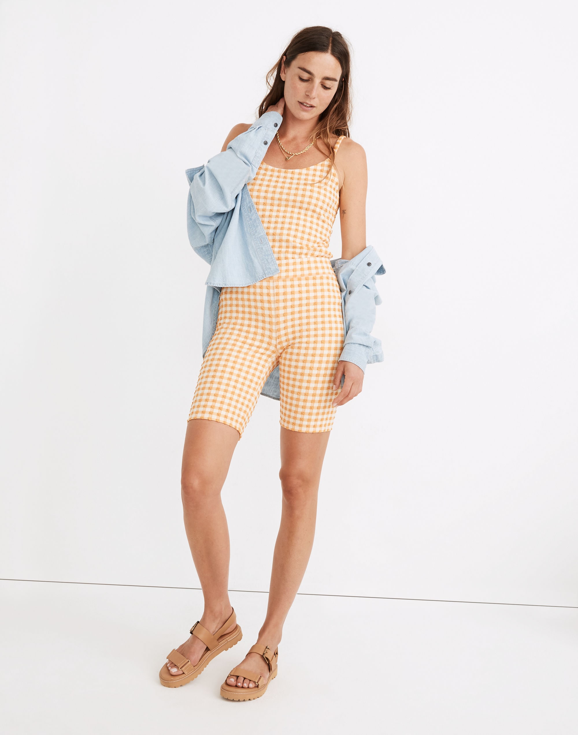 gingham jacquard biker shorts