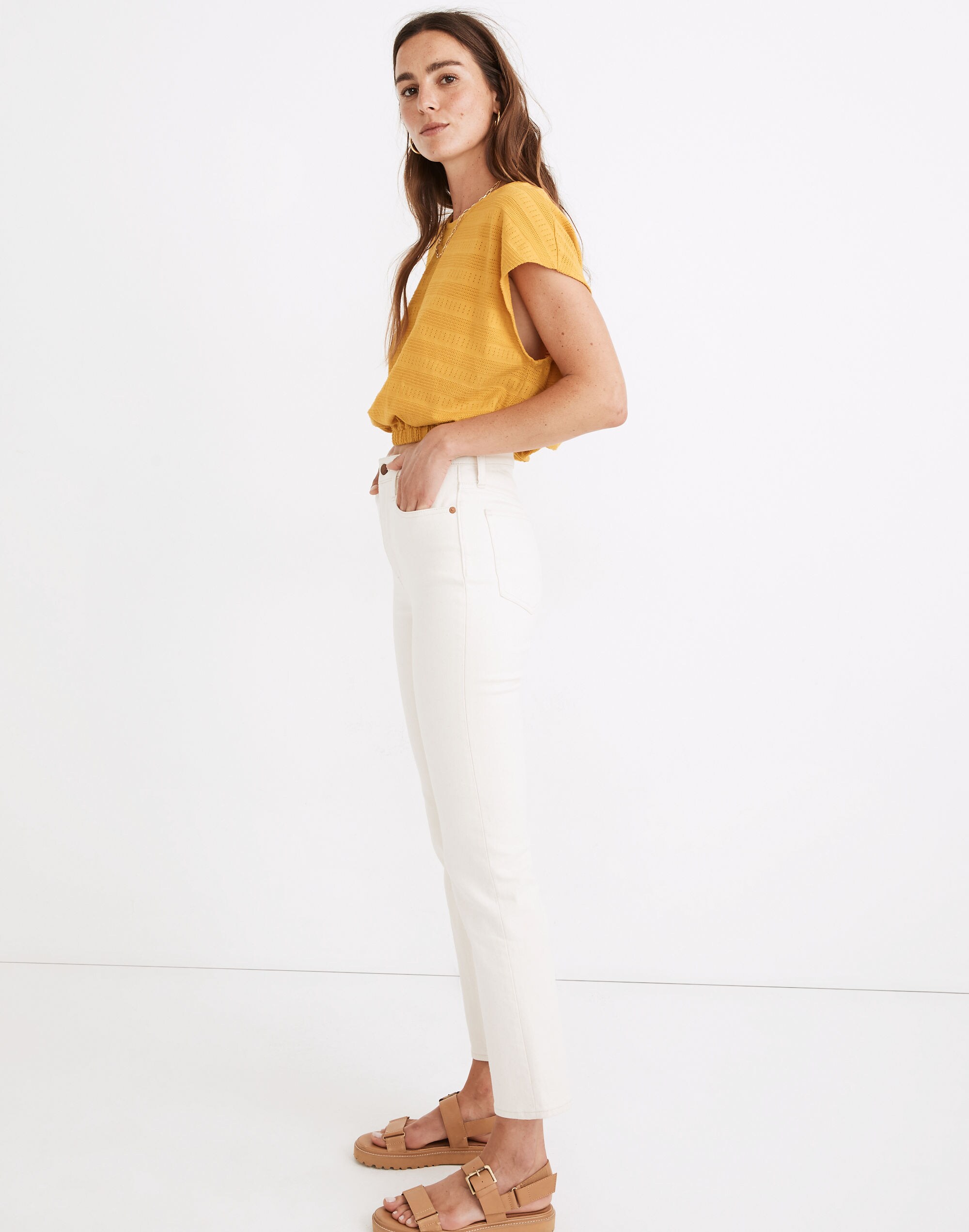 Pointelle Knit Short-Sleeve Crop Top