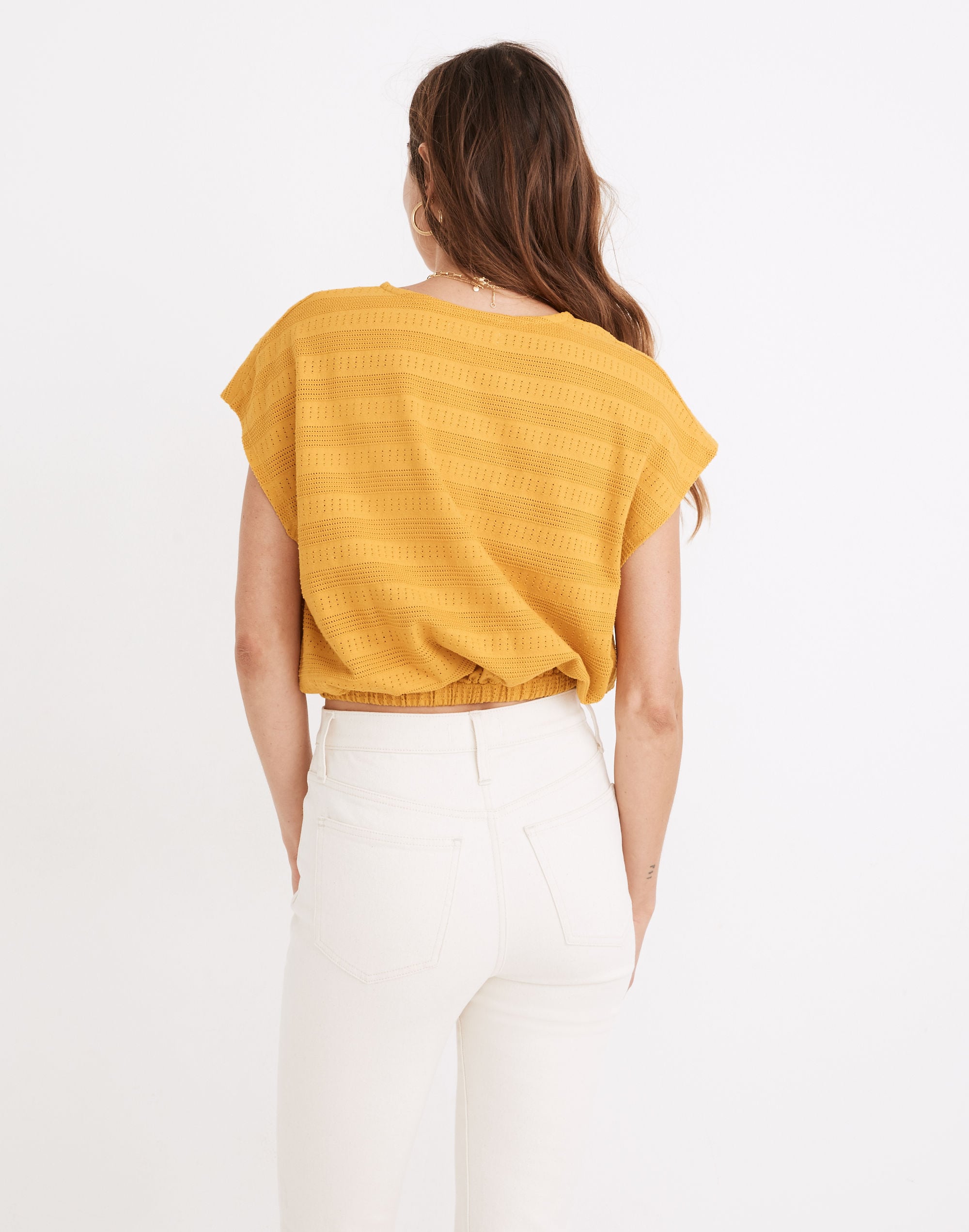 Pointelle Knit Short-Sleeve Crop Top