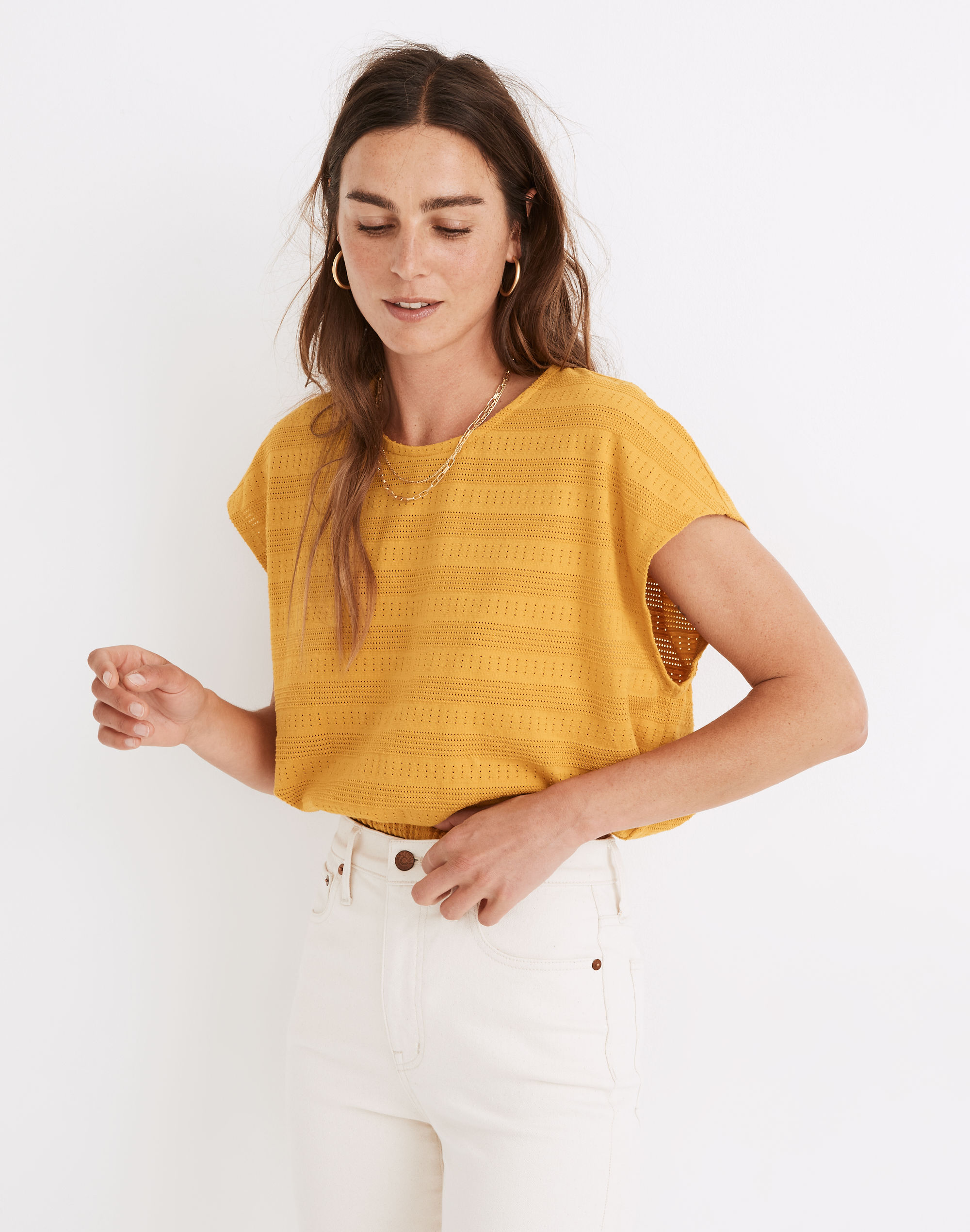 Pointelle Knit Short-Sleeve Crop Top