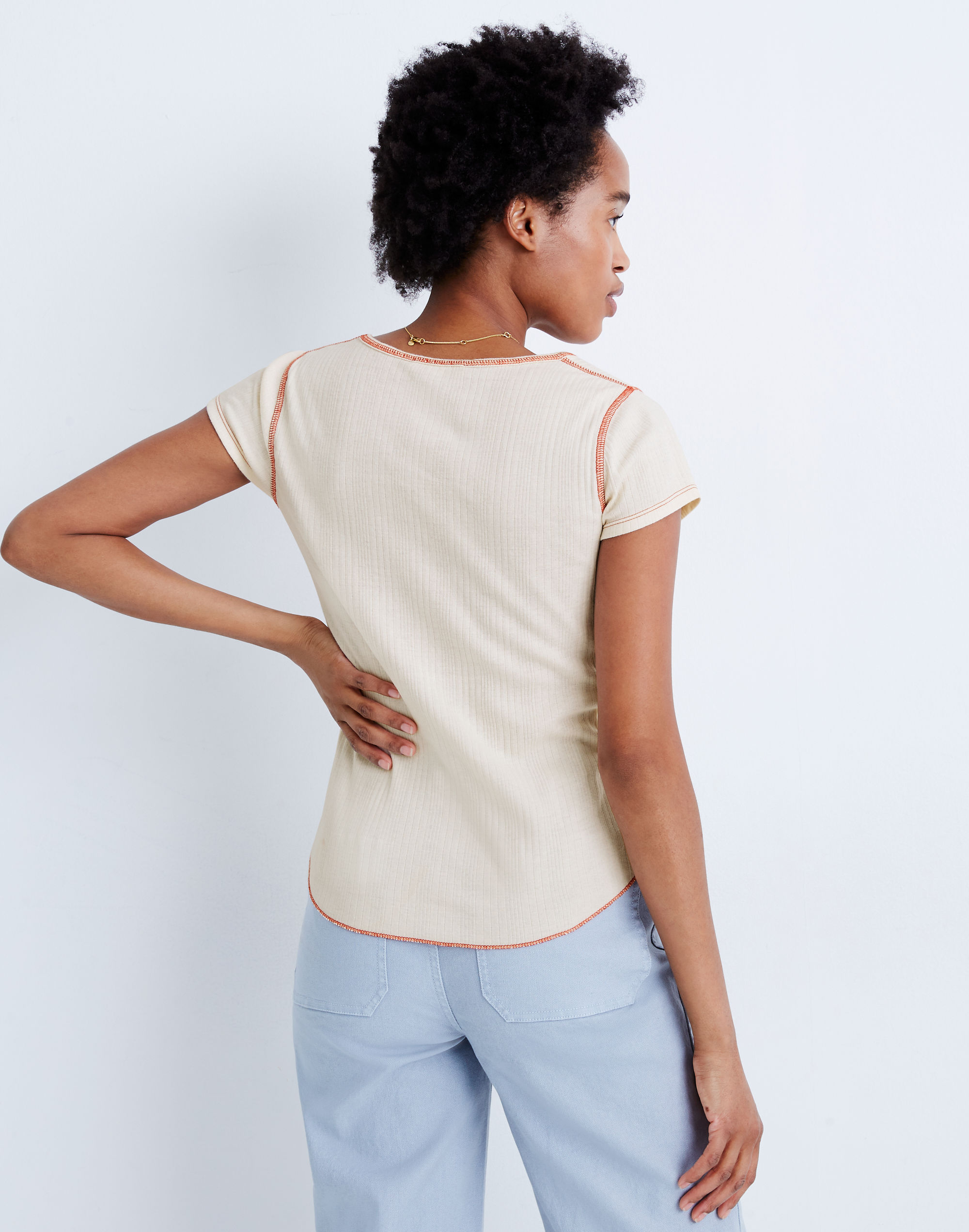 Ribbed Contrast-Stitch Baby Tee