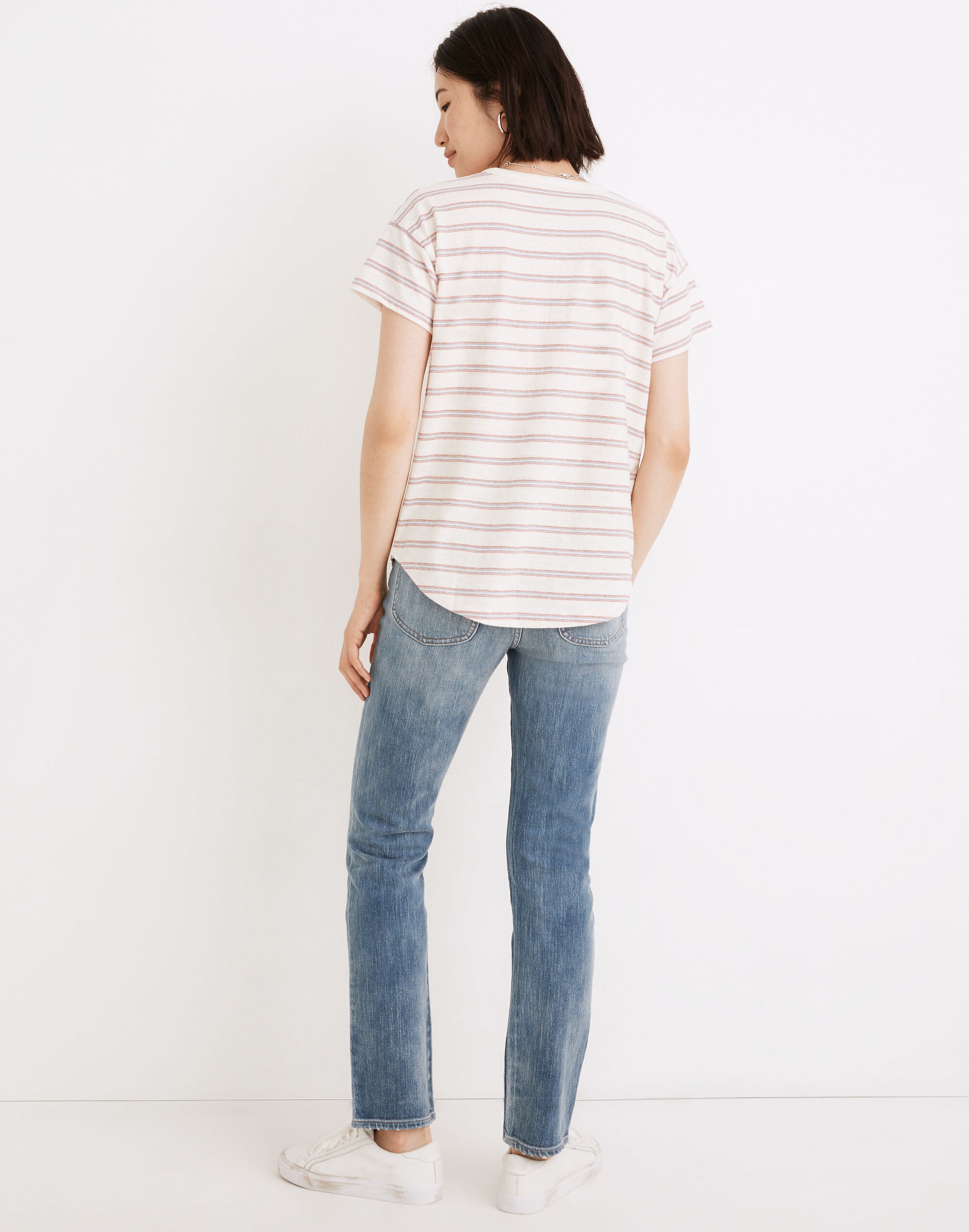 Rib-Crewneck Tee in Jacquard Stripe