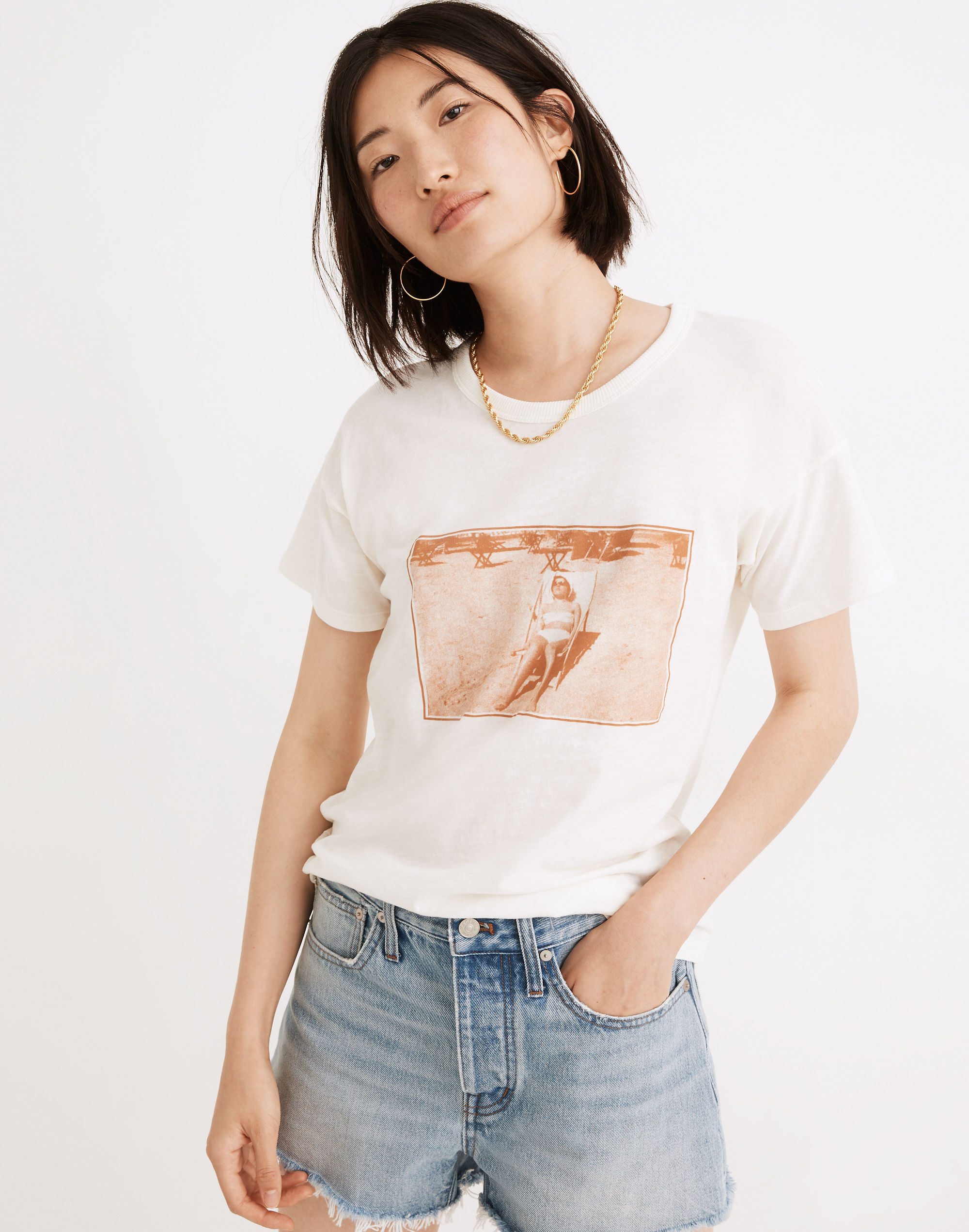Beach Graphic Whisper Cotton Rib-Crewneck Tee