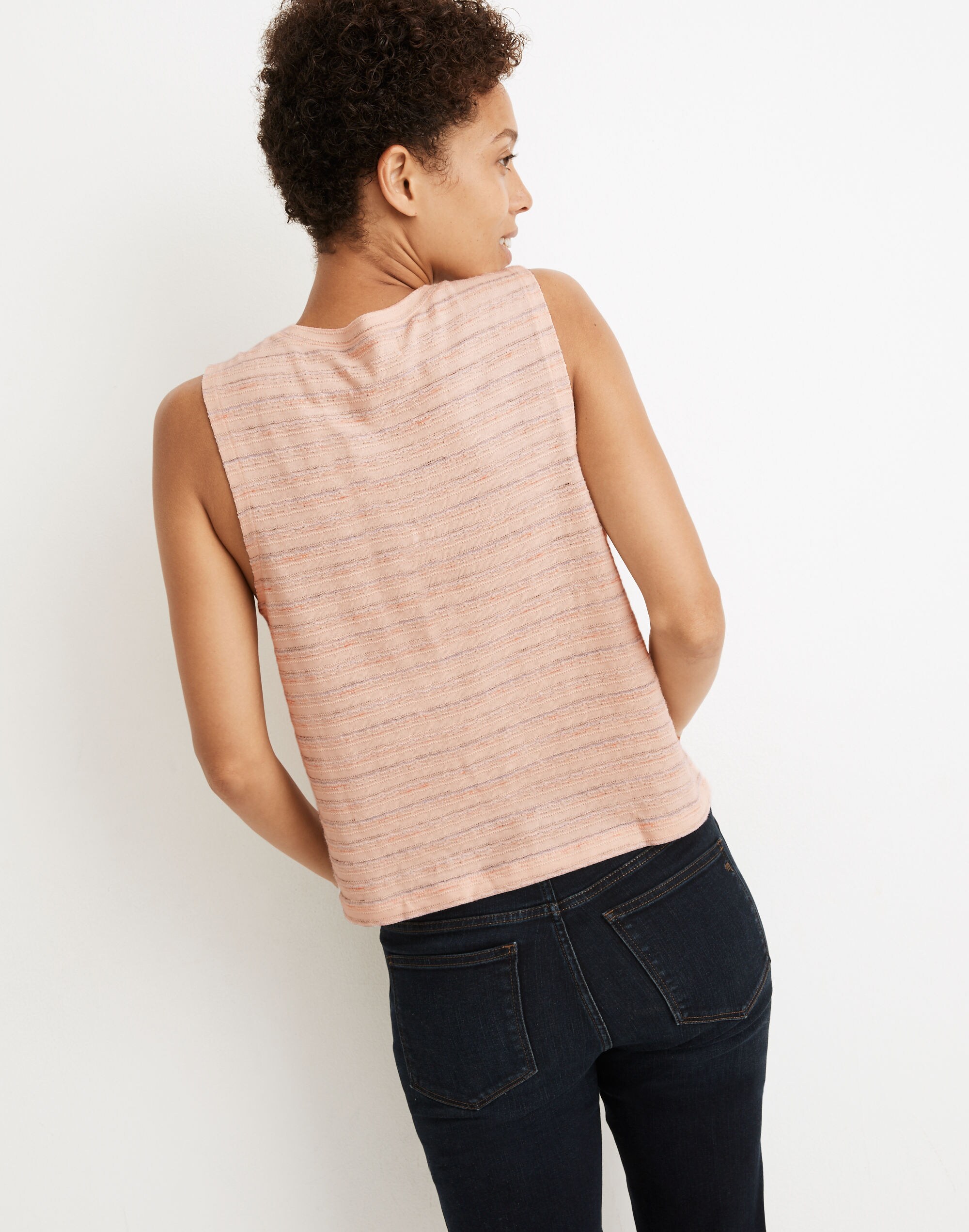 Raw-Edged Hangout Muscle Tank in Textured Stripe