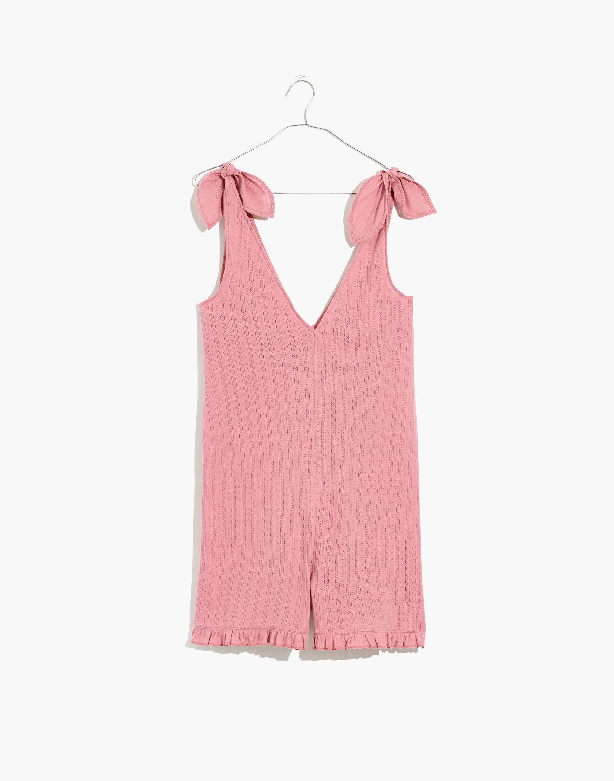 Pointelle Knit Tie-Strap Pajama Romper