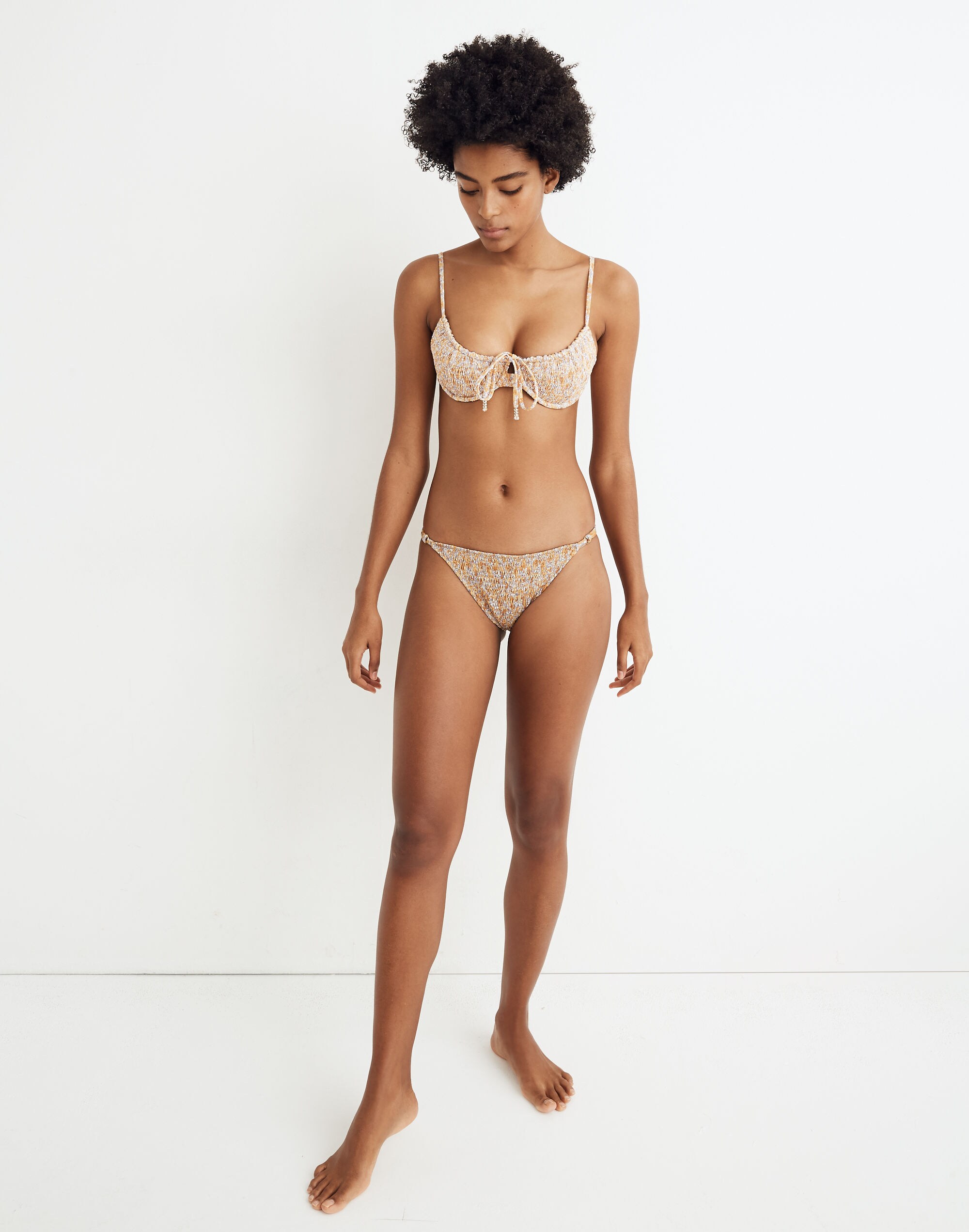 Palm Nusa Smocked Bikini Bottom in Marigold Floral