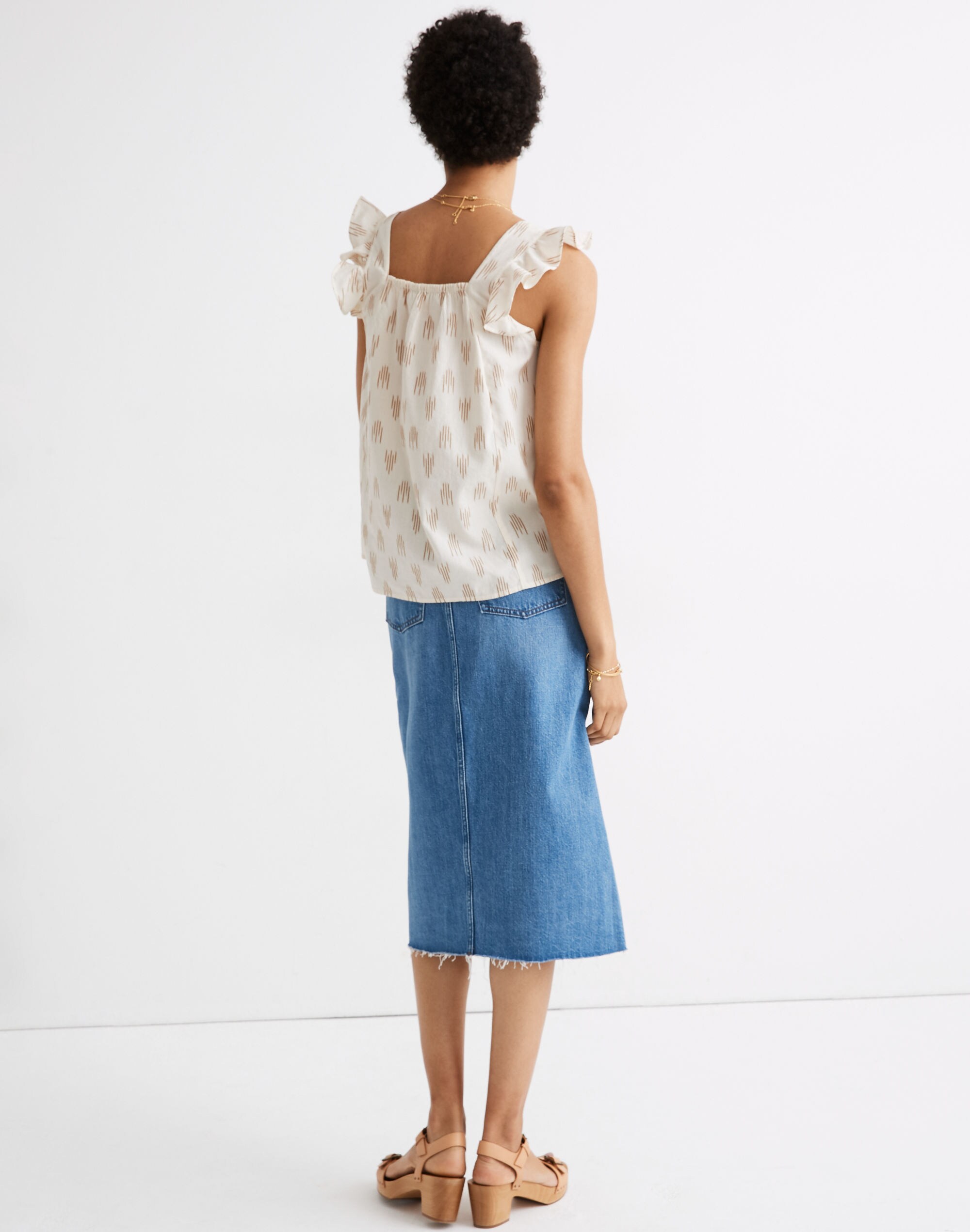 Smocked Ruffle-Strap Tank Top in Ikat