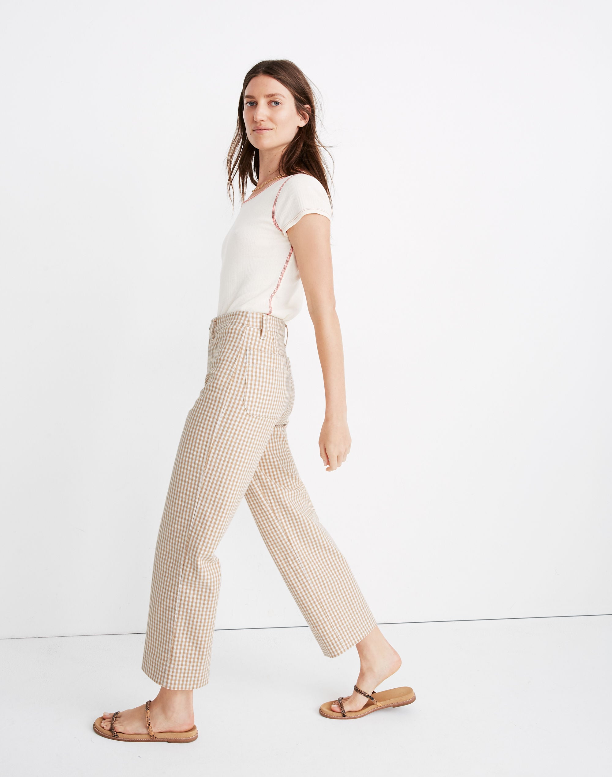 Slim Emmett Wide-Leg Pants in Gingham Check