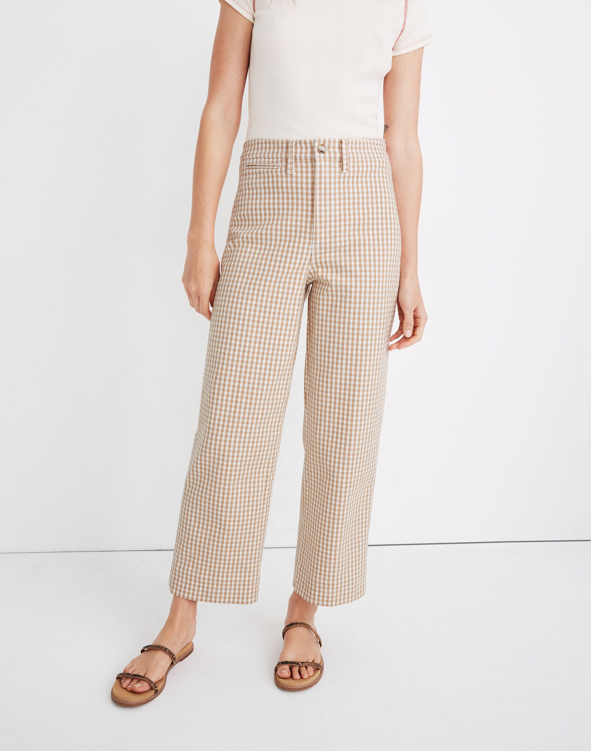 Slim Emmett Wide-Leg Pants in Gingham Check