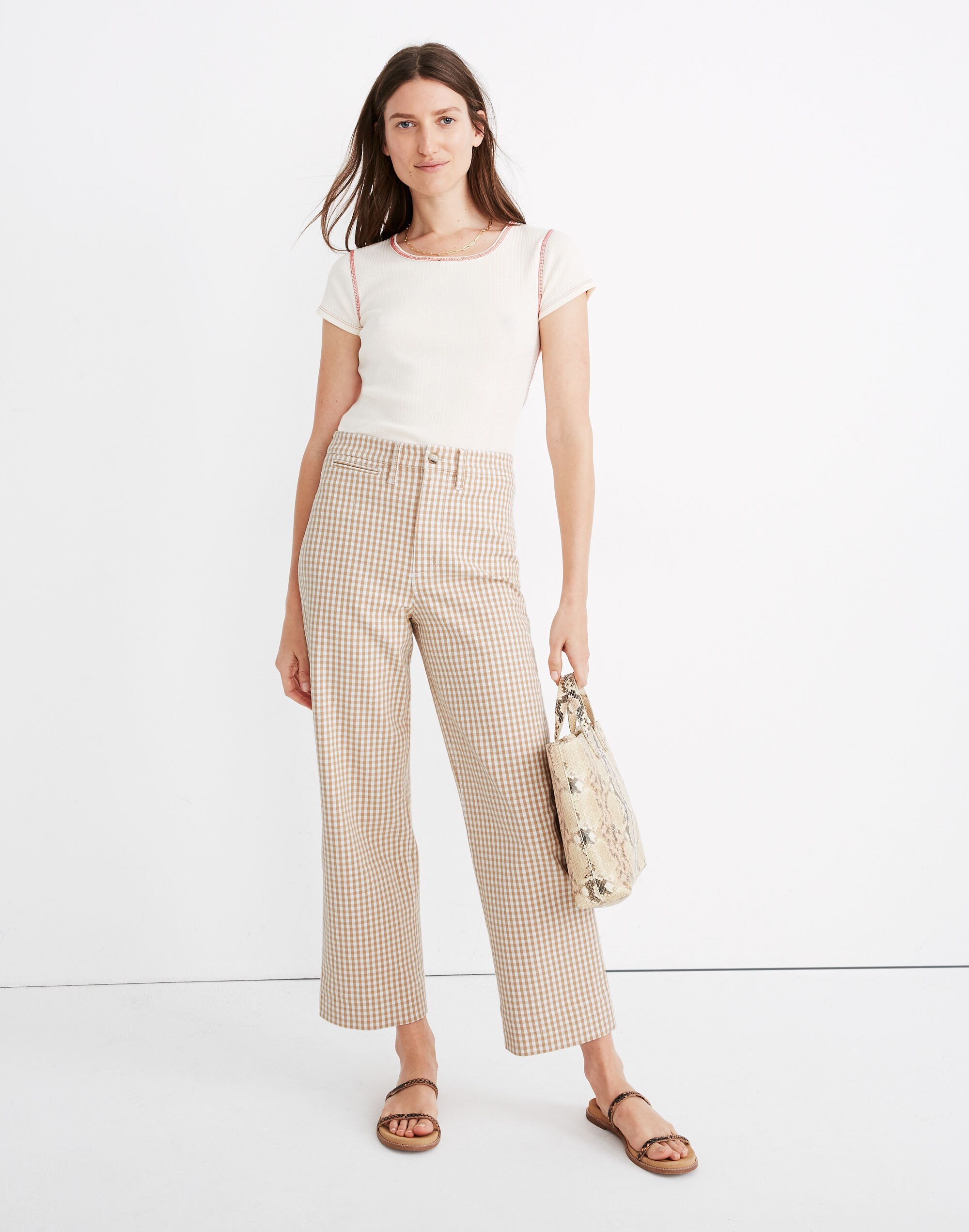 Slim Emmett Wide-Leg Pants in Gingham Check