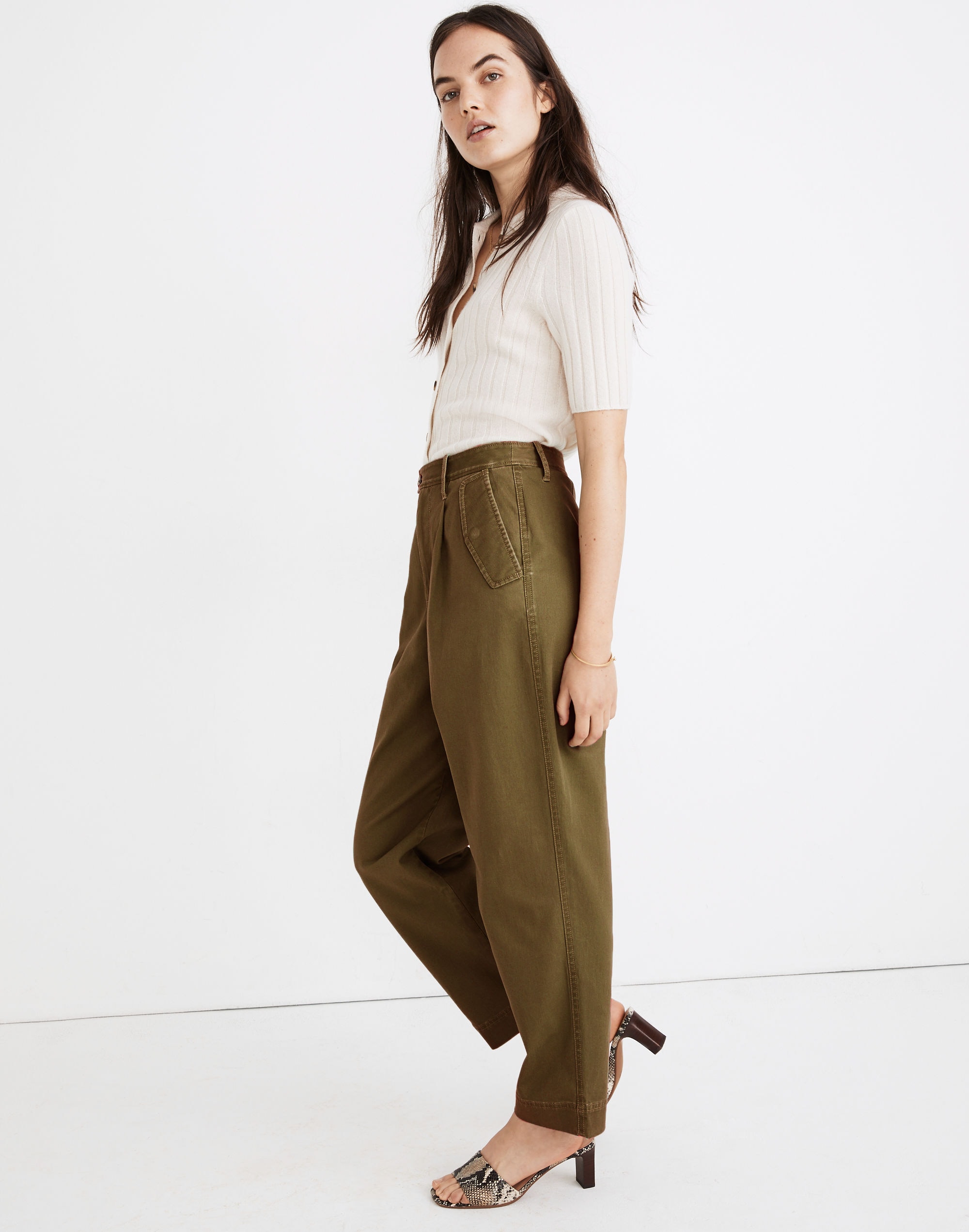 Pleated Taper Wide-Leg Pants