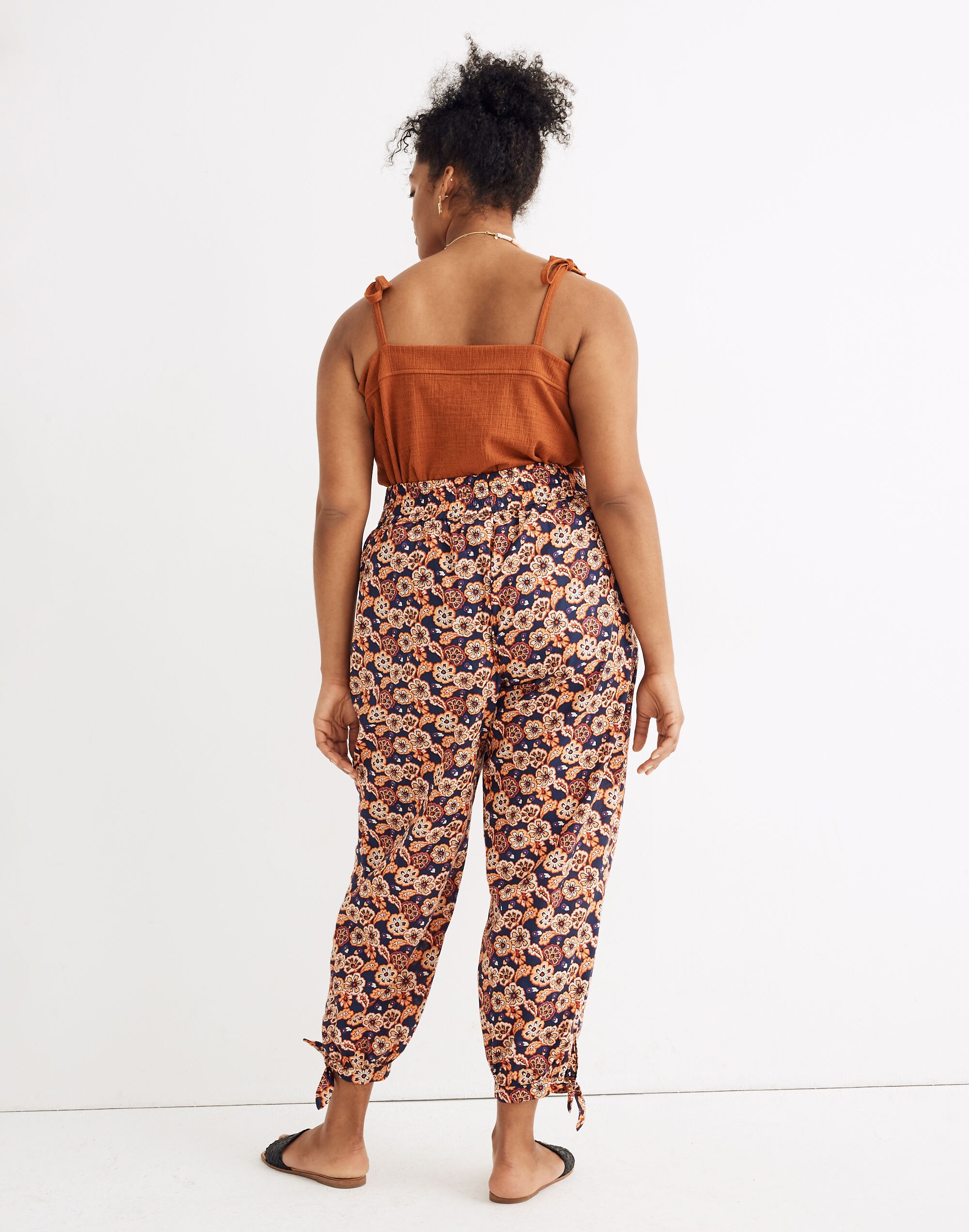 Madewell x Banjanan Smocked Ankle-Tie Pants in Floral Paisley