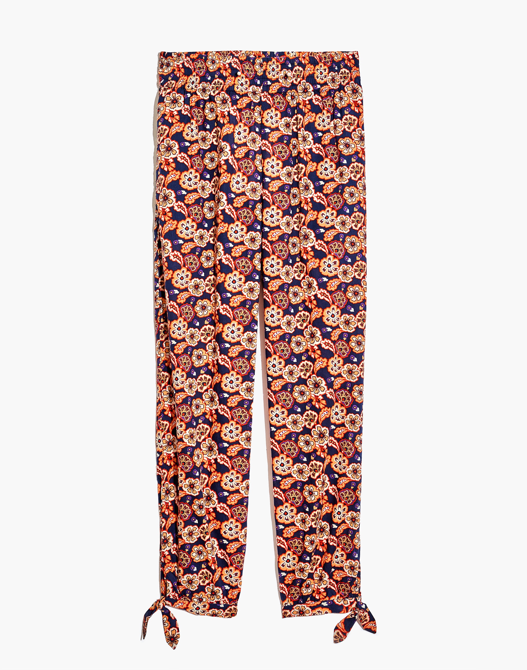 Madewell x Banjanan Smocked Ankle-Tie Pants in Floral Paisley