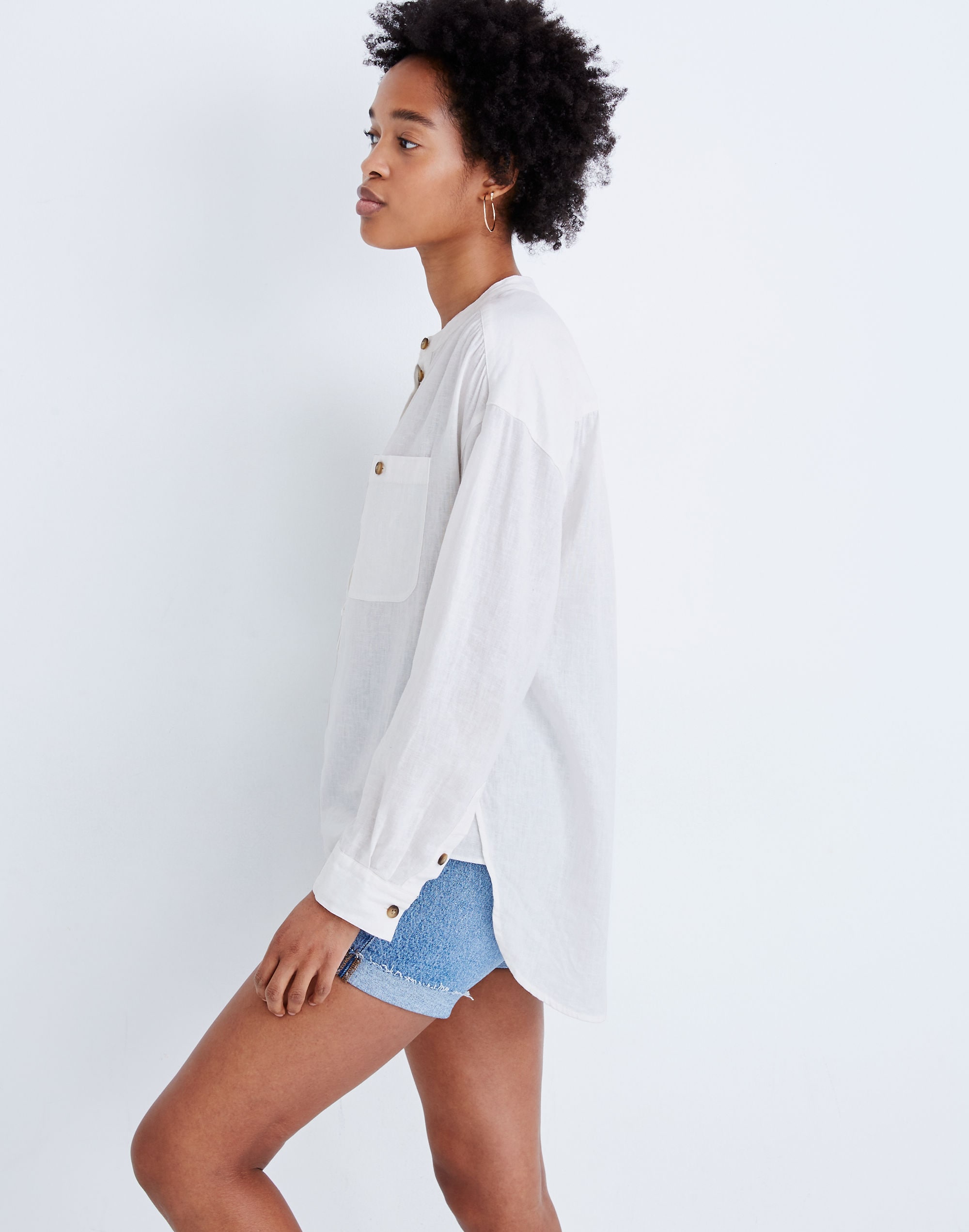 Linen-Blend Novella Popover Tunic Top