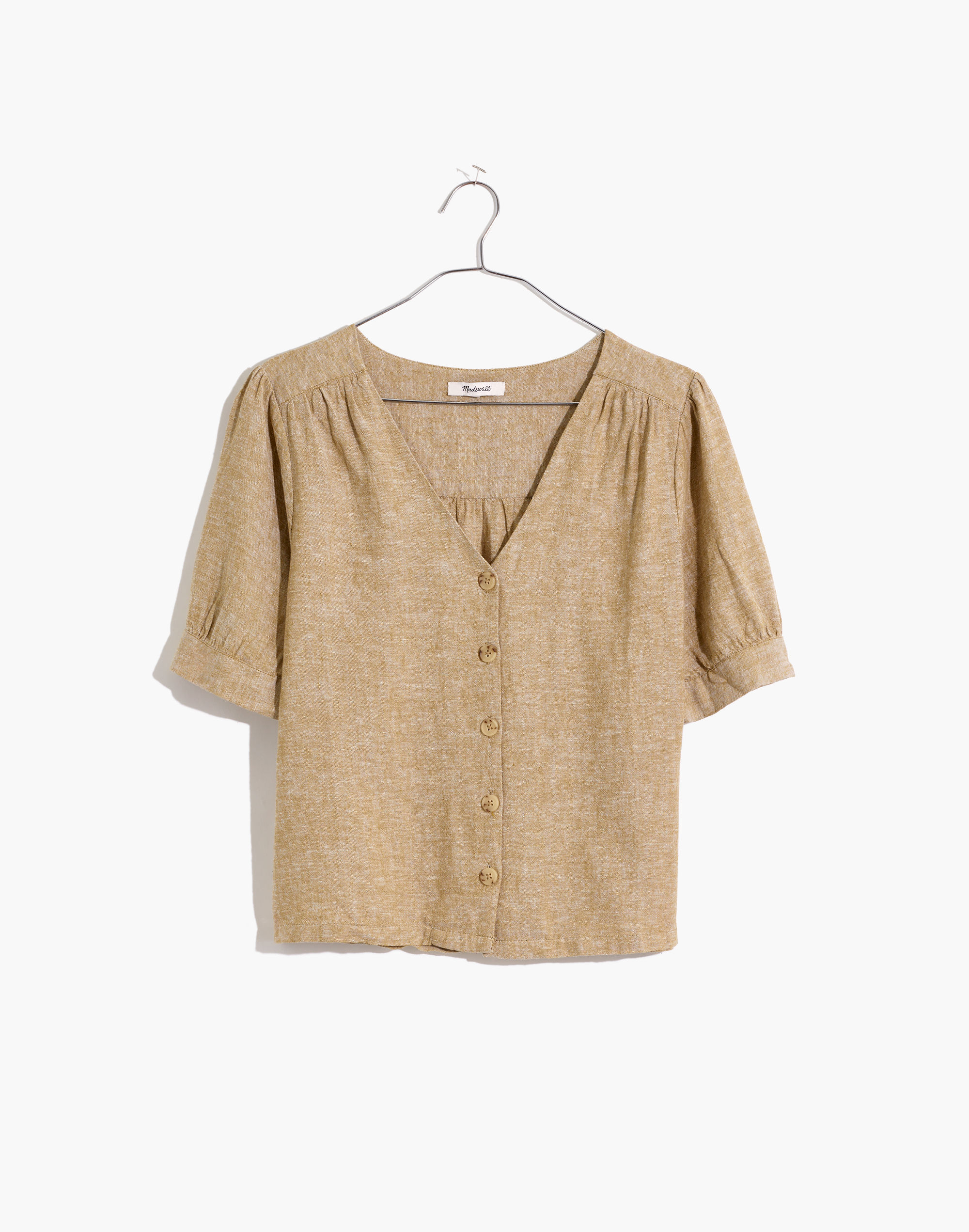 Linen-Blend Plaza Button-Front Shirt