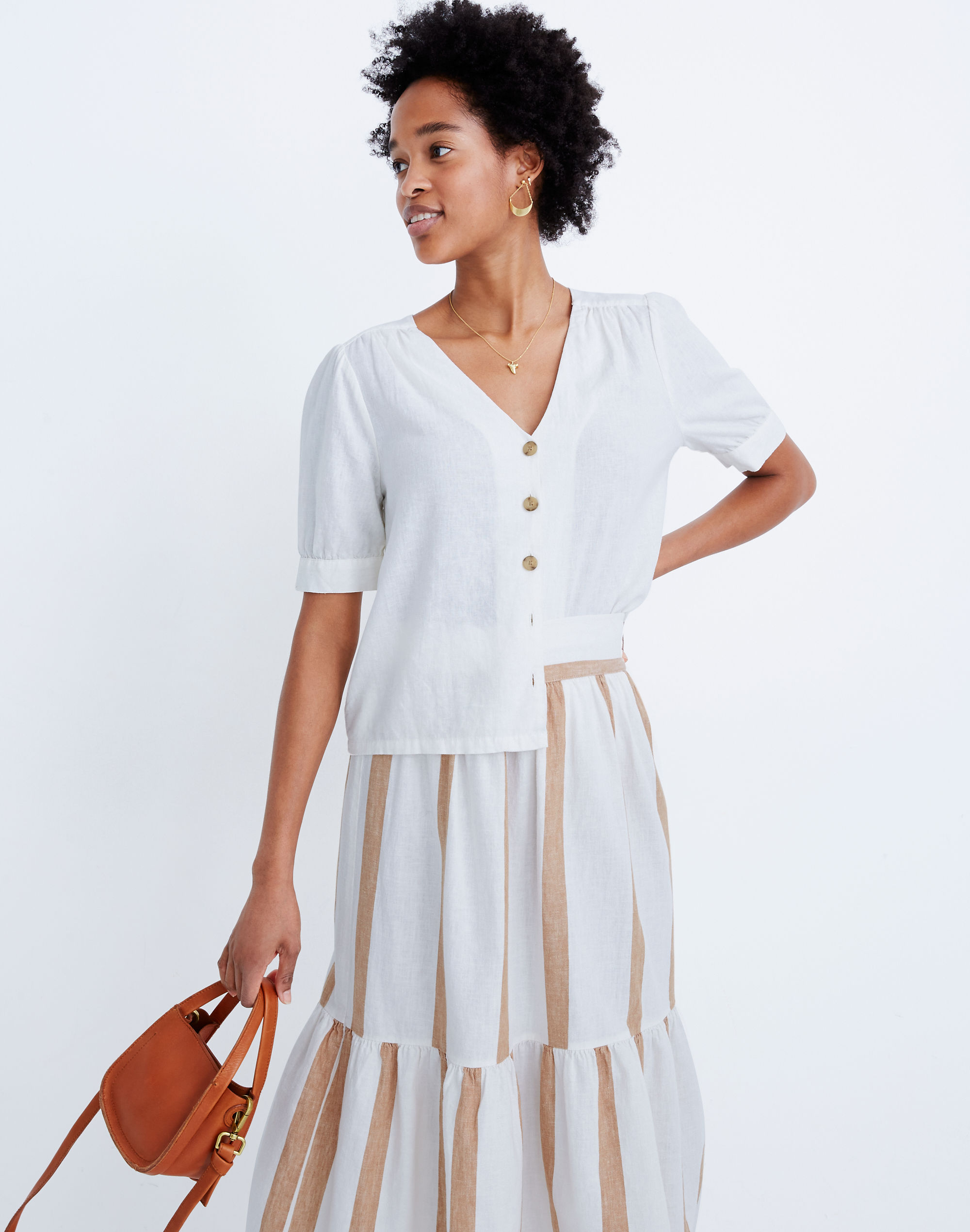 Linen-Blend Plaza Button-Front Shirt