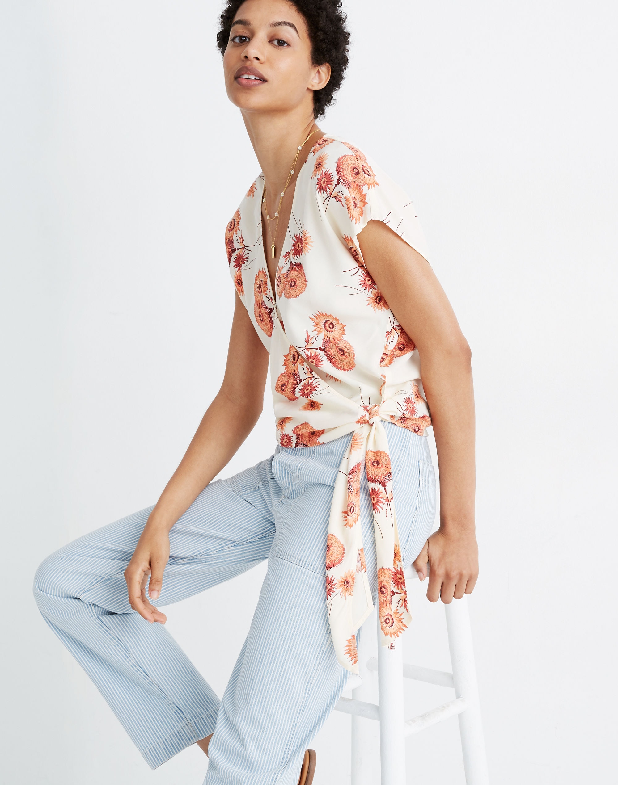 Sash-Tie Wrap Top in Dutch Dandelions