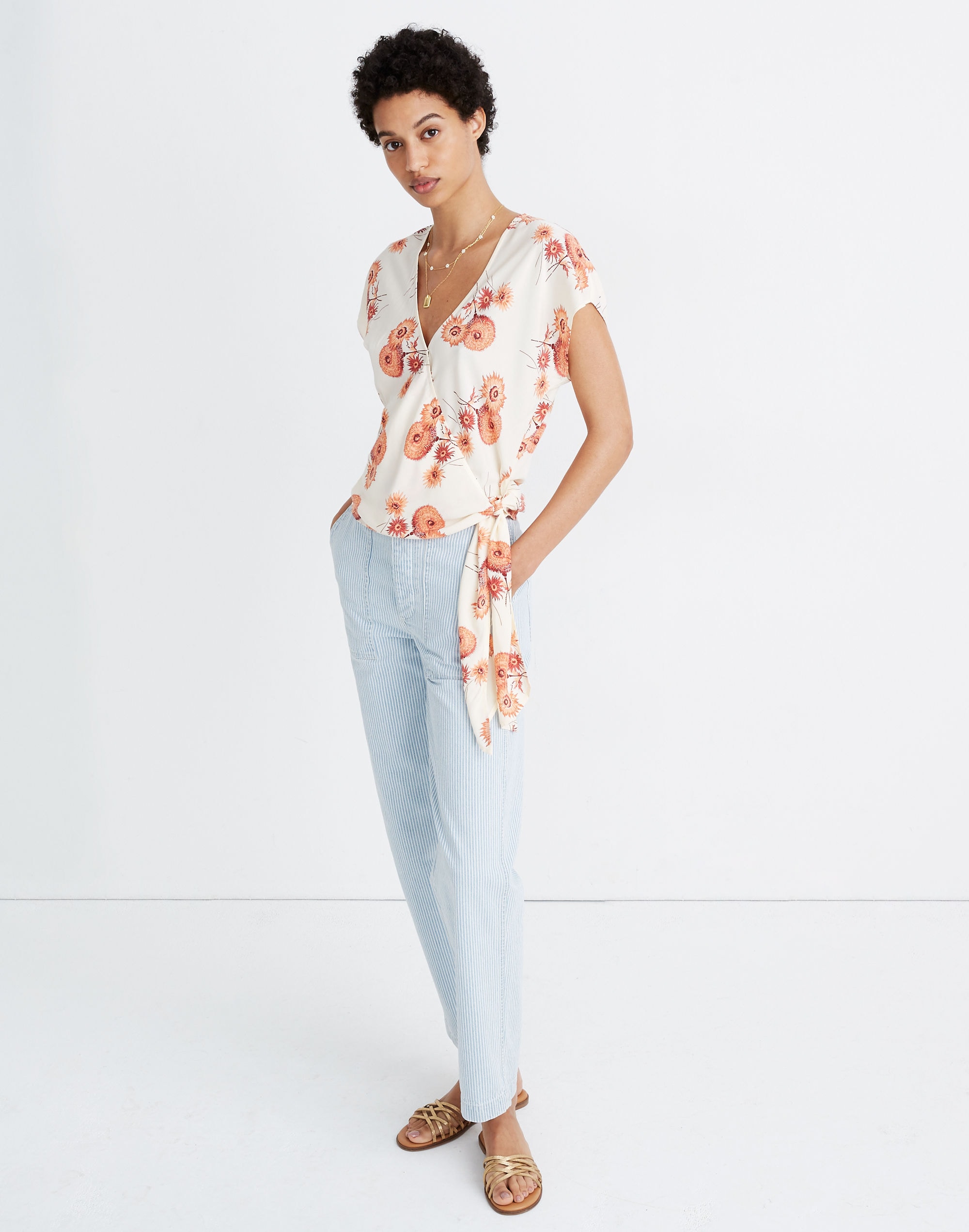 Sash-Tie Wrap Top in Dutch Dandelions