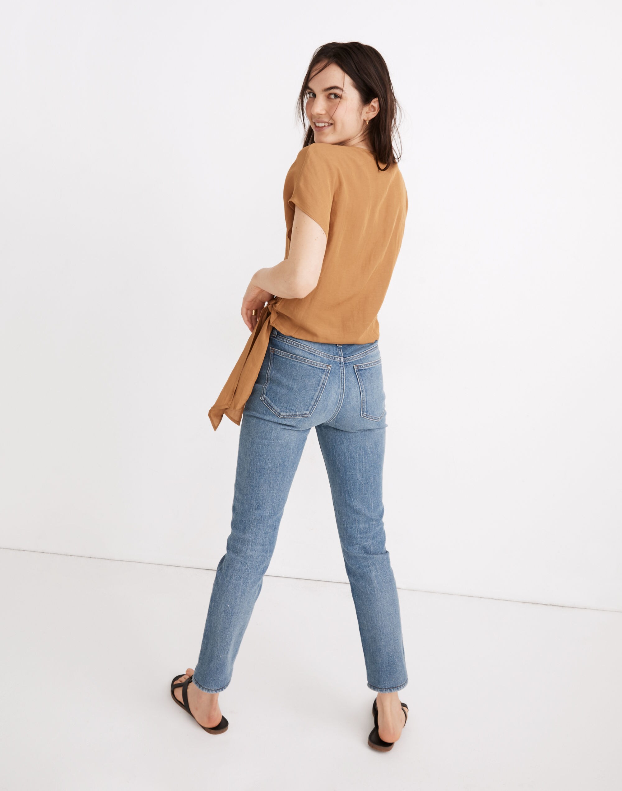 Linen-Blend Sash-Tie Wrap Top