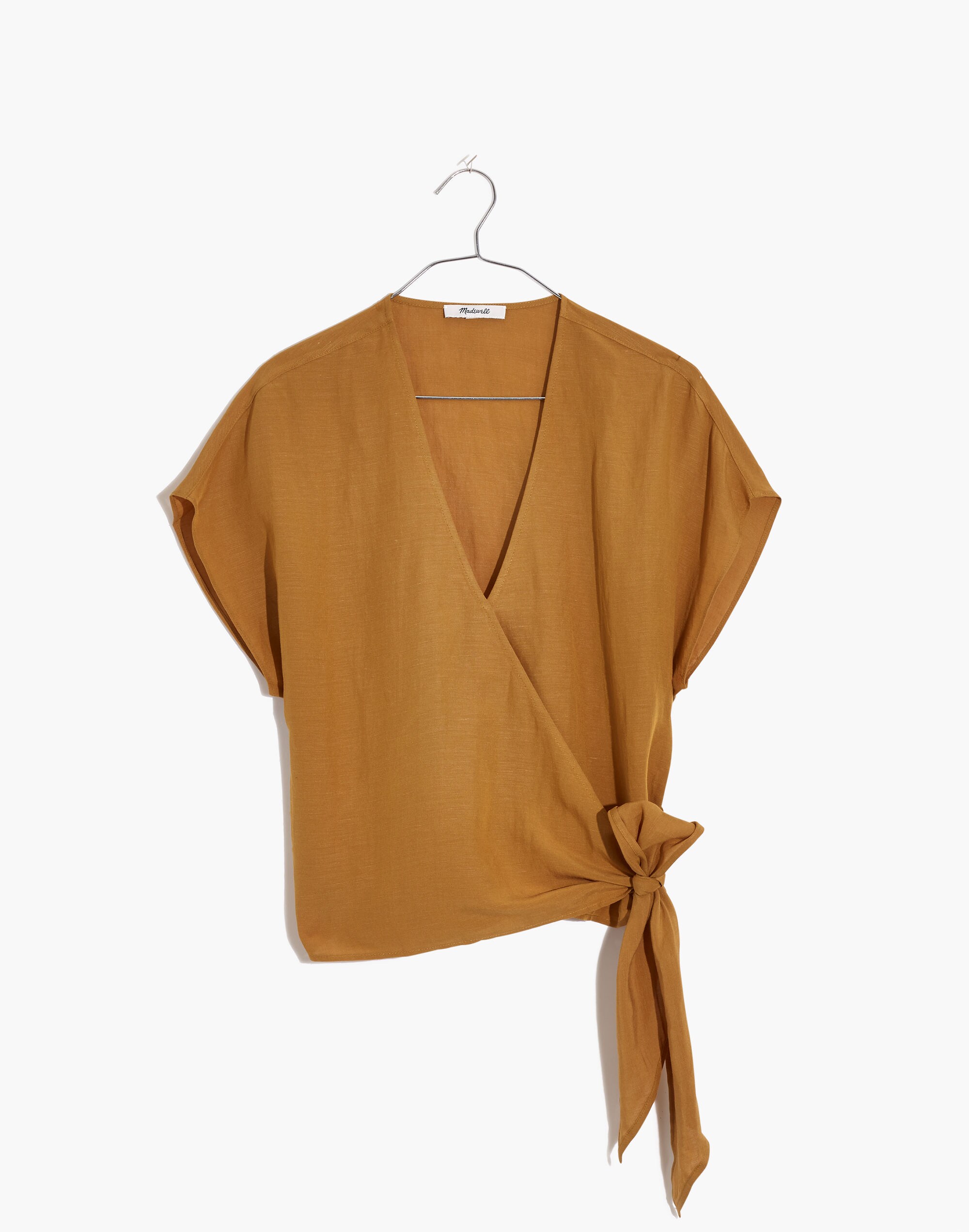 Linen-Blend Sash-Tie Wrap Top