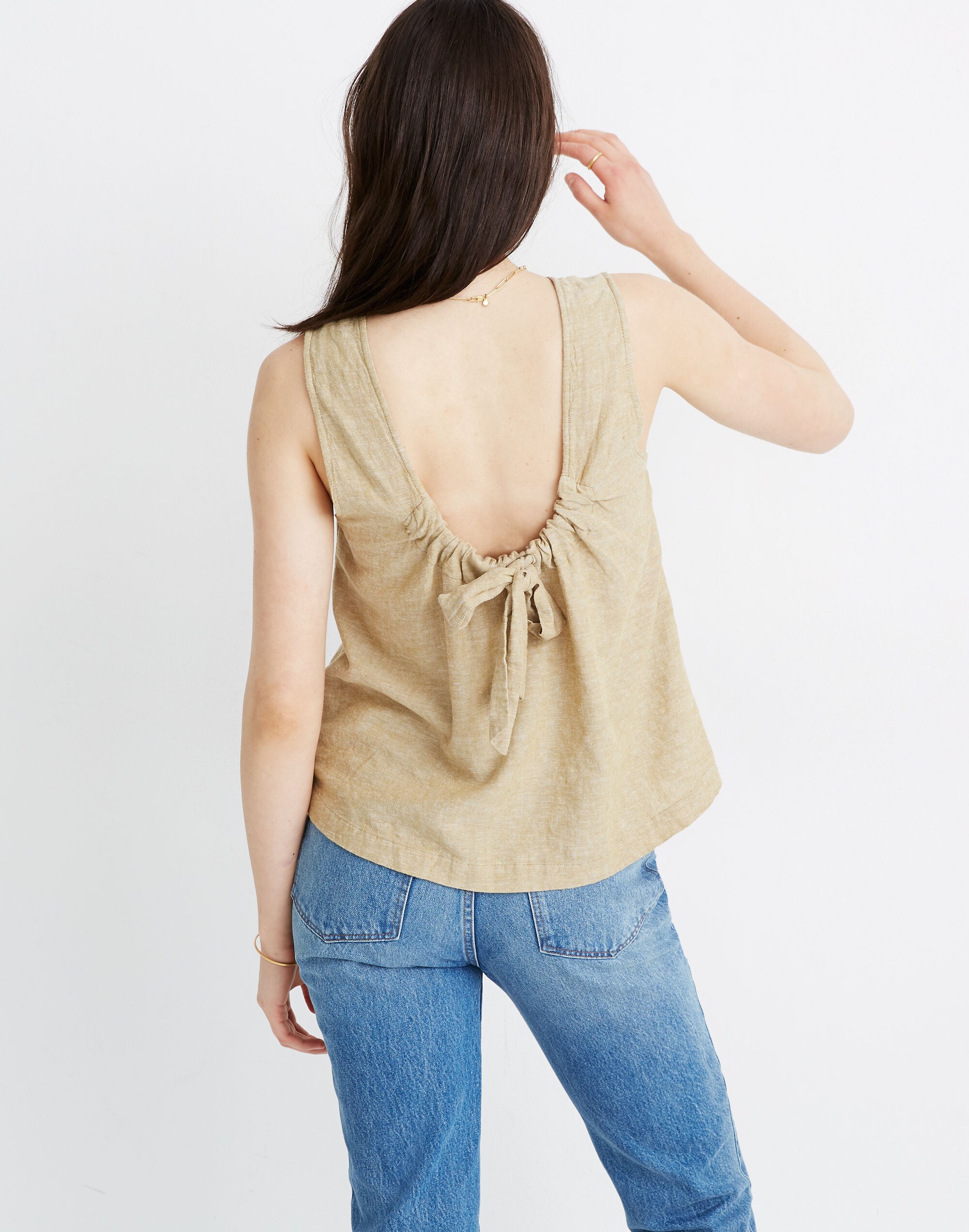 Linen-Blend Cinch-Back Tank Top