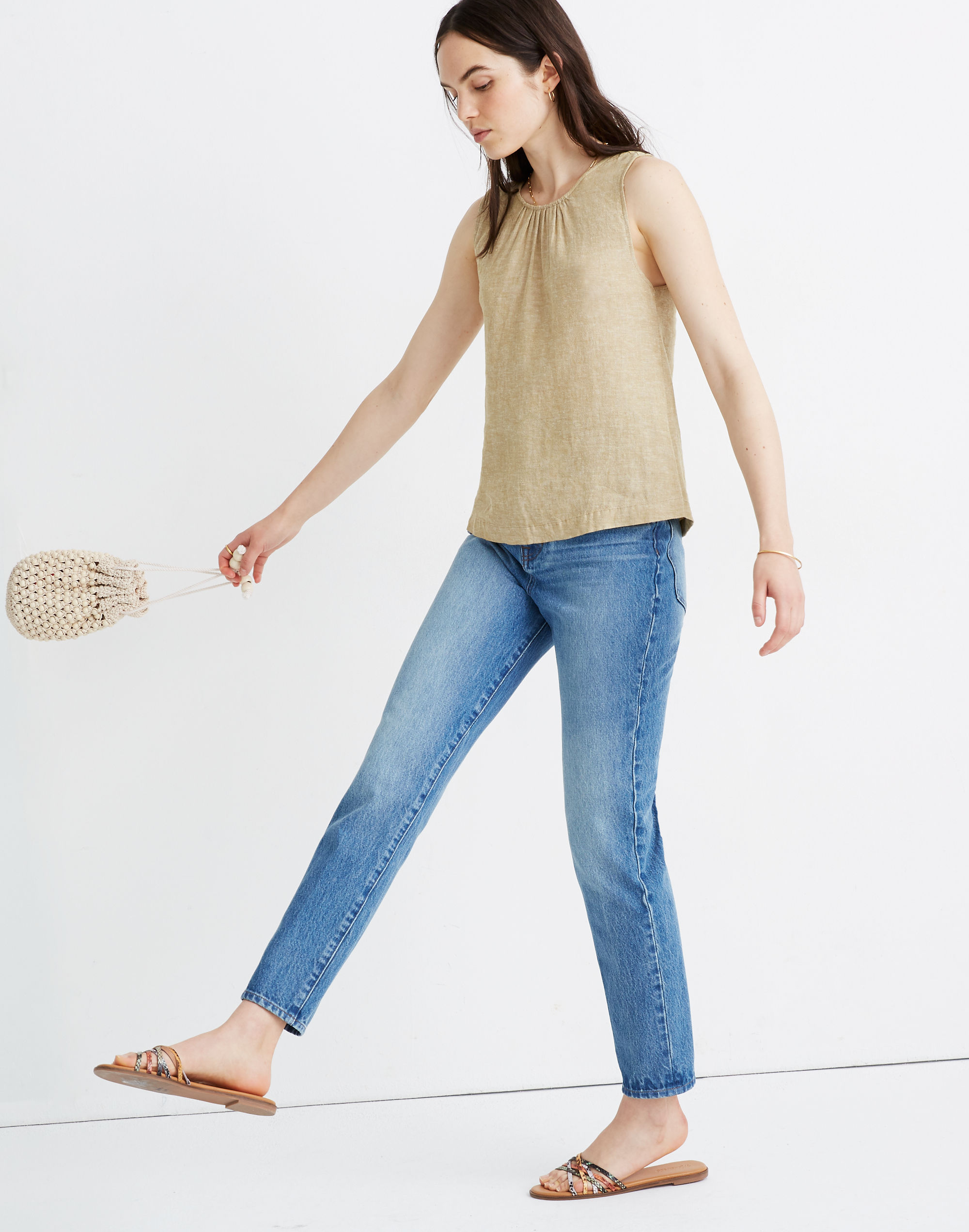Linen-Blend Cinch-Back Tank Top
