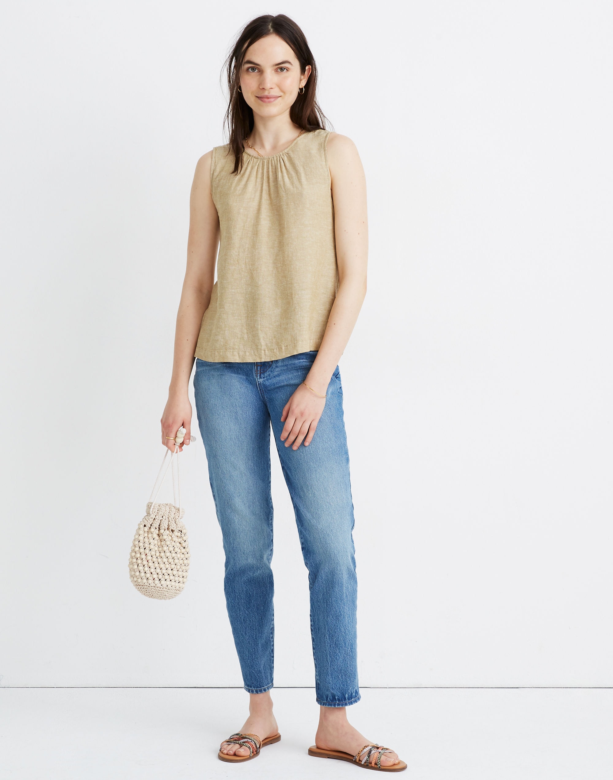 Linen-Blend Cinch-Back Tank Top