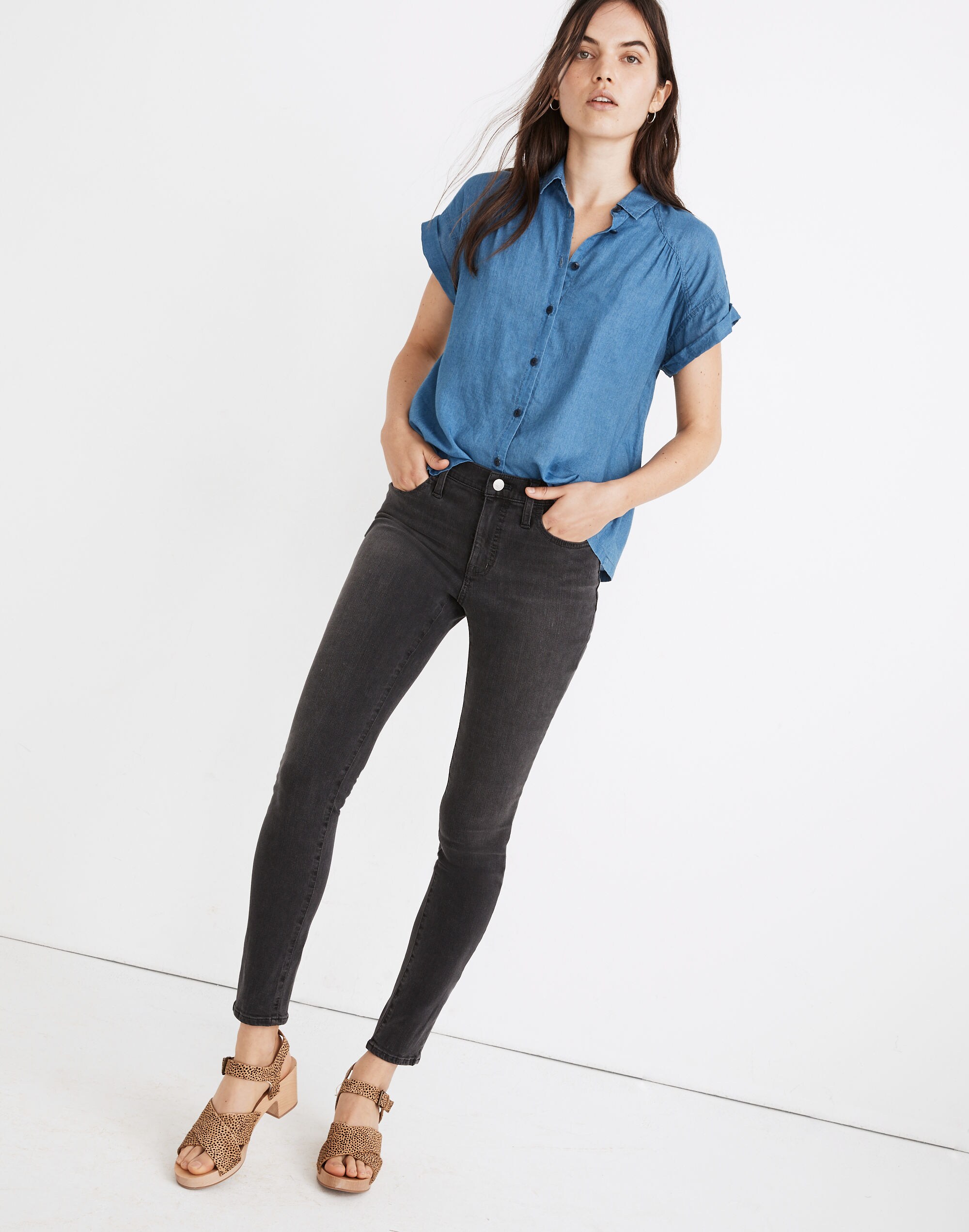 Indigo Shirred Button-Up Shirt | Madewell