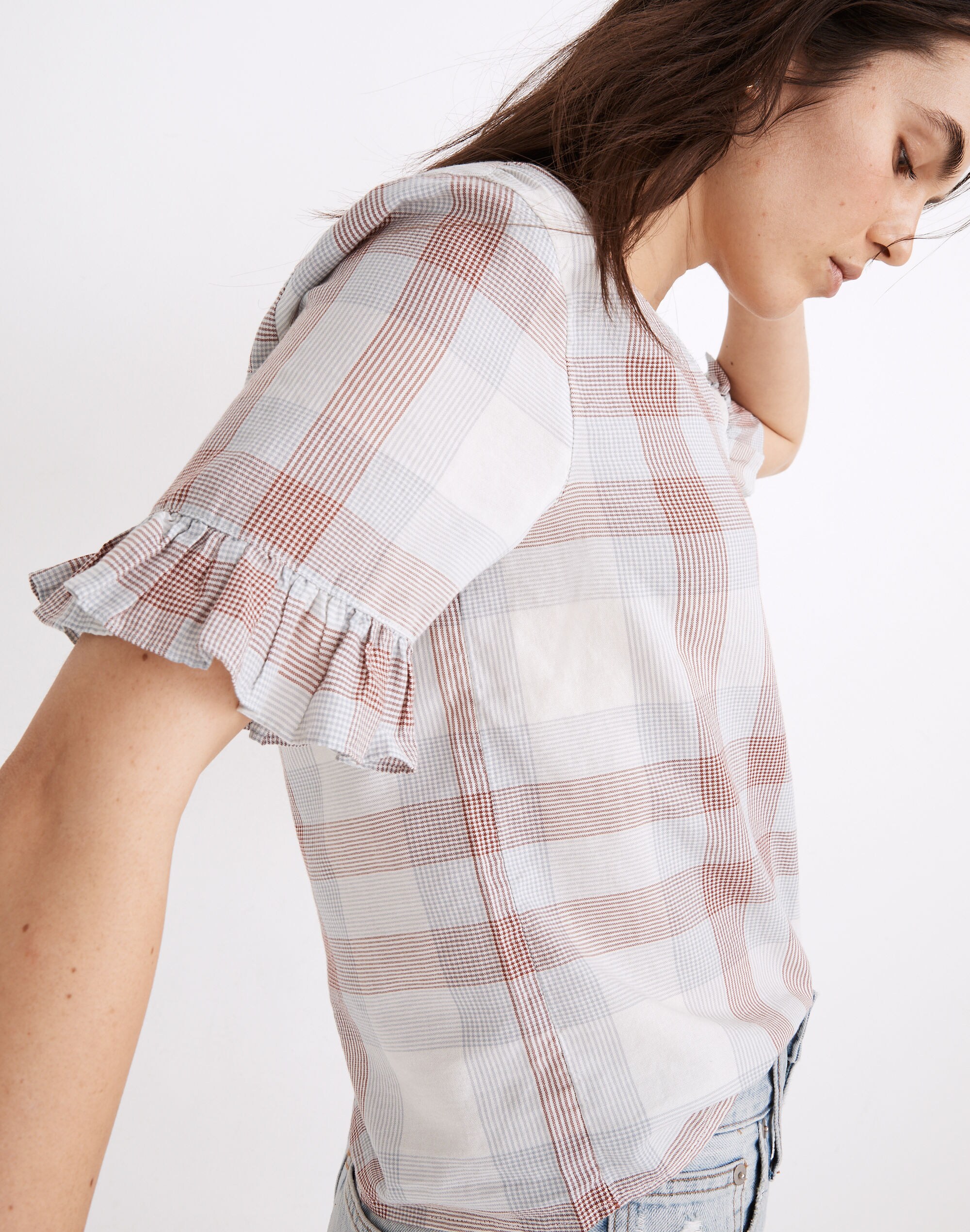 Village Ruffle-Sleeve Shirt in Plaid