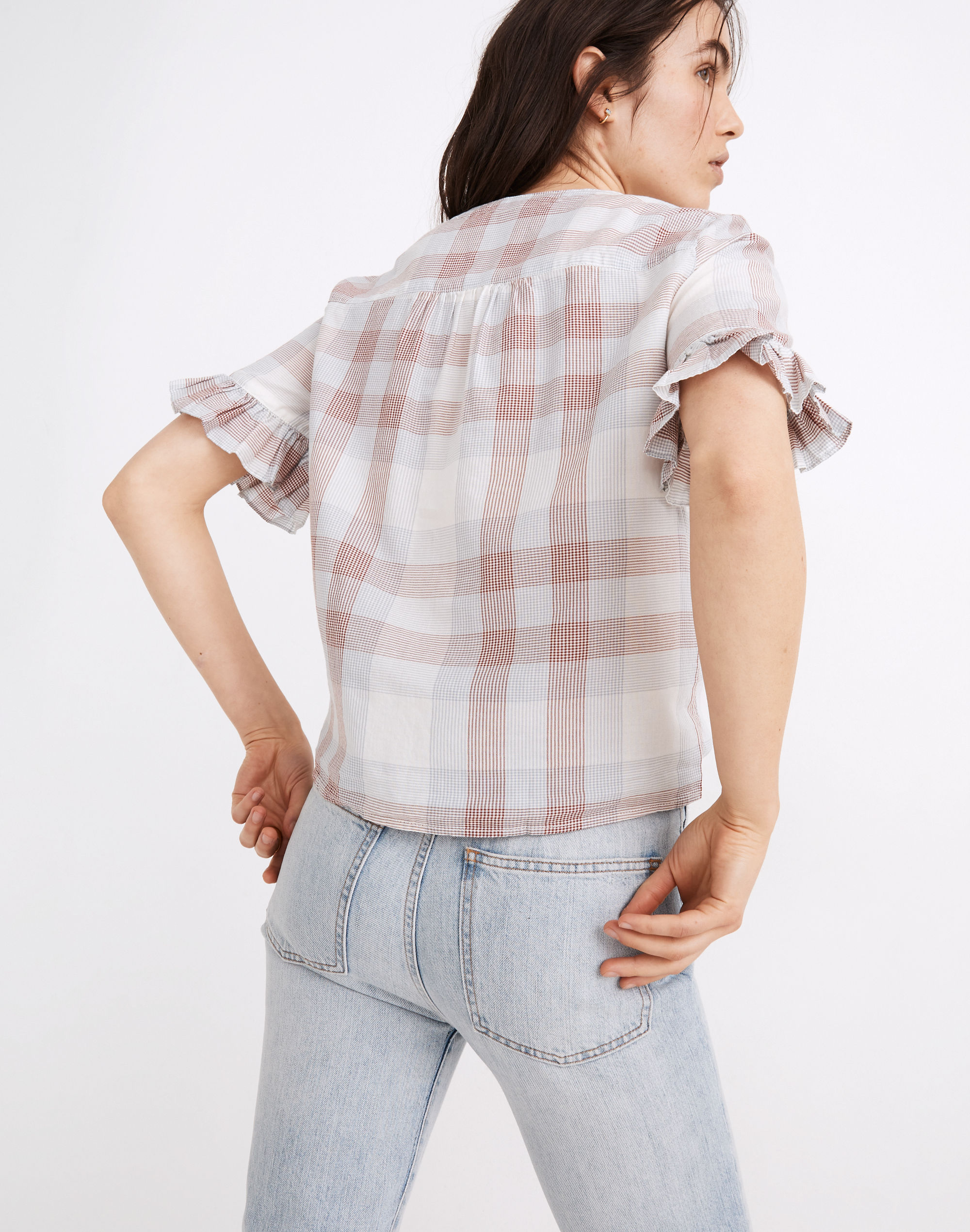 Village Ruffle-Sleeve Shirt in Plaid