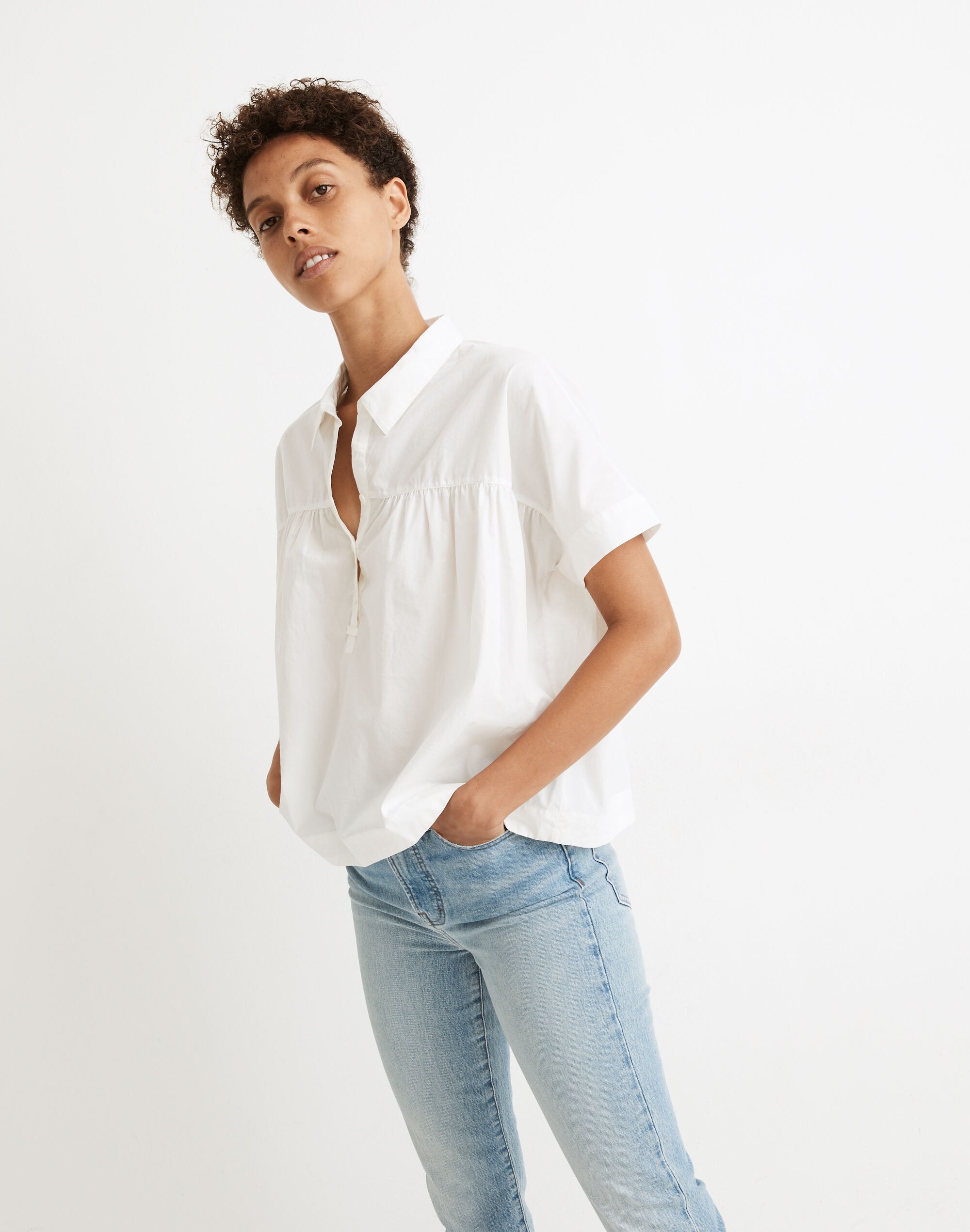 Shirred-Yoke Popover Top