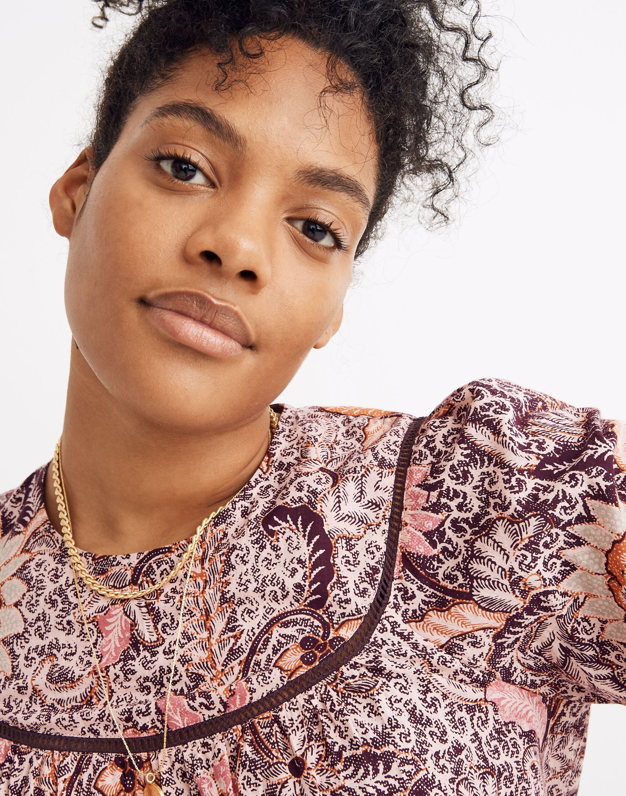 Yoked Puff-Sleeve Top in Bali Blooms