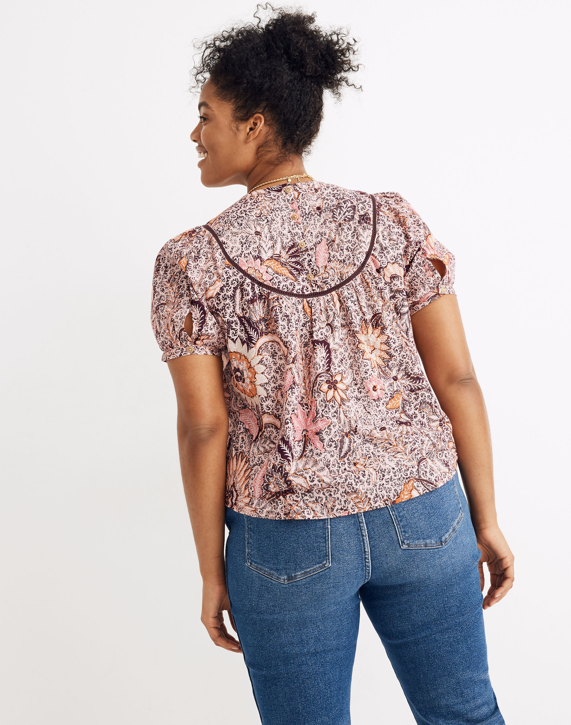 Yoked Puff-Sleeve Top in Bali Blooms