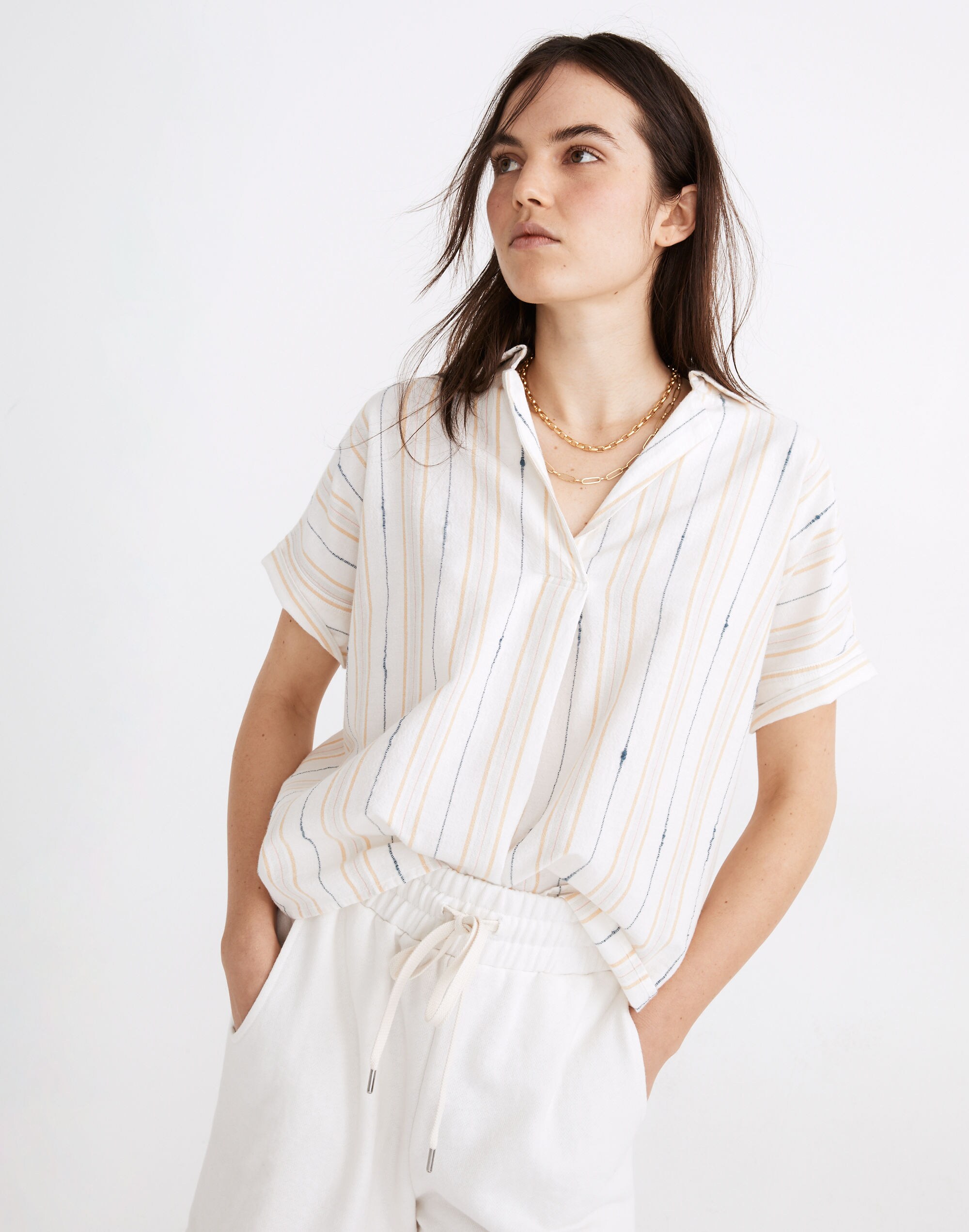 Park Popover Shirt in Textured Stripe