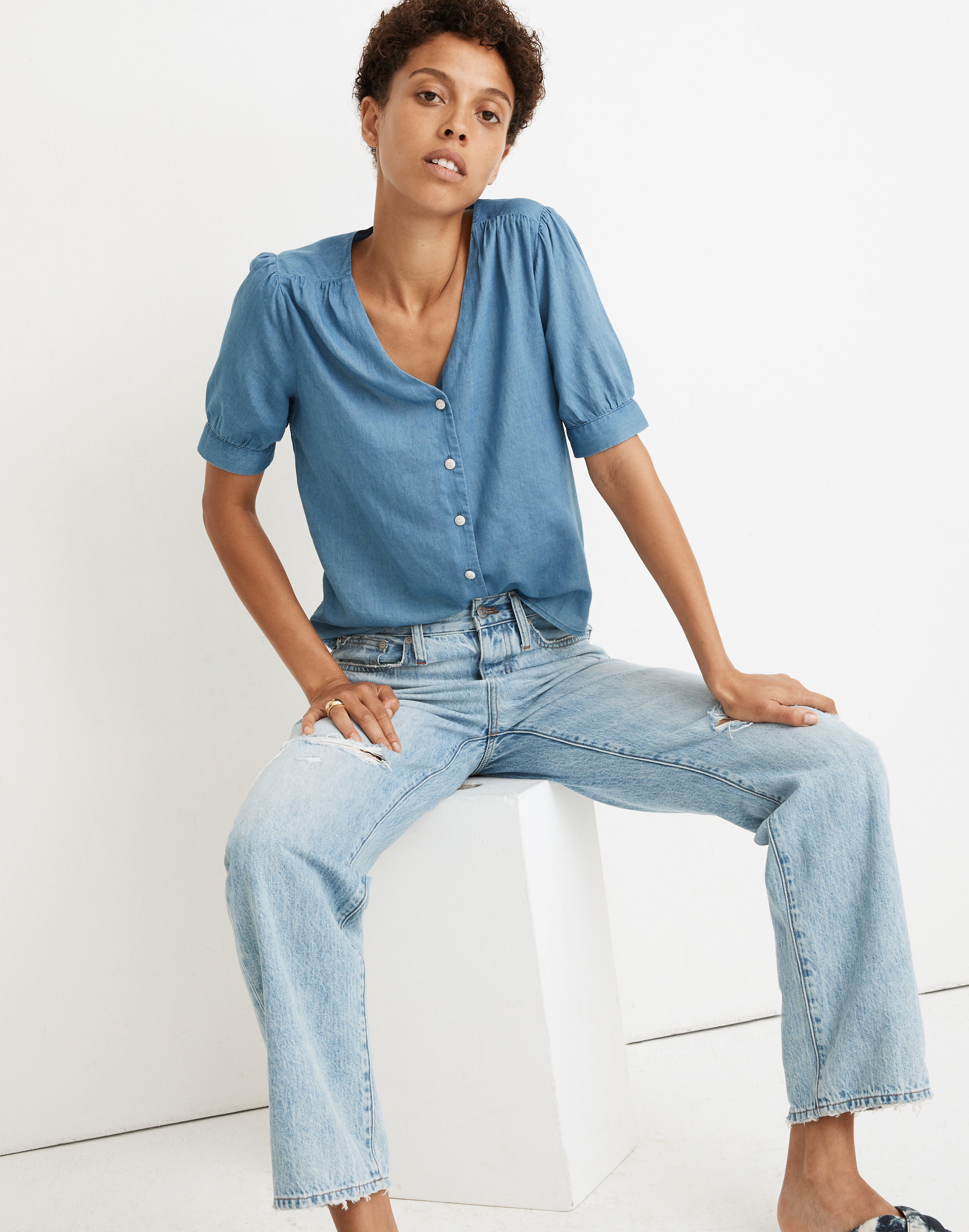 Denim Plaza Button-Front Shirt