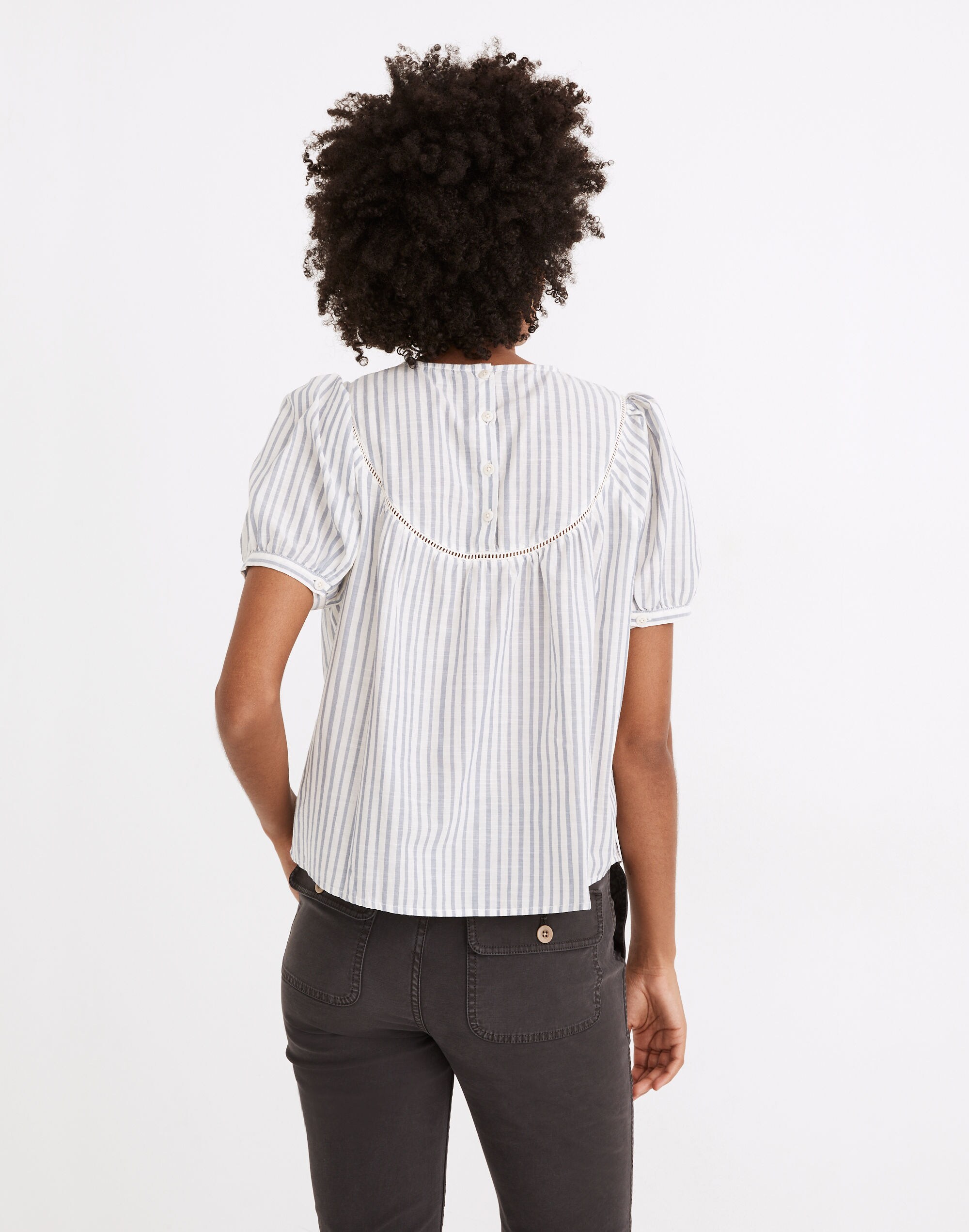 Yoked Puff-Sleeve Top in Stripe