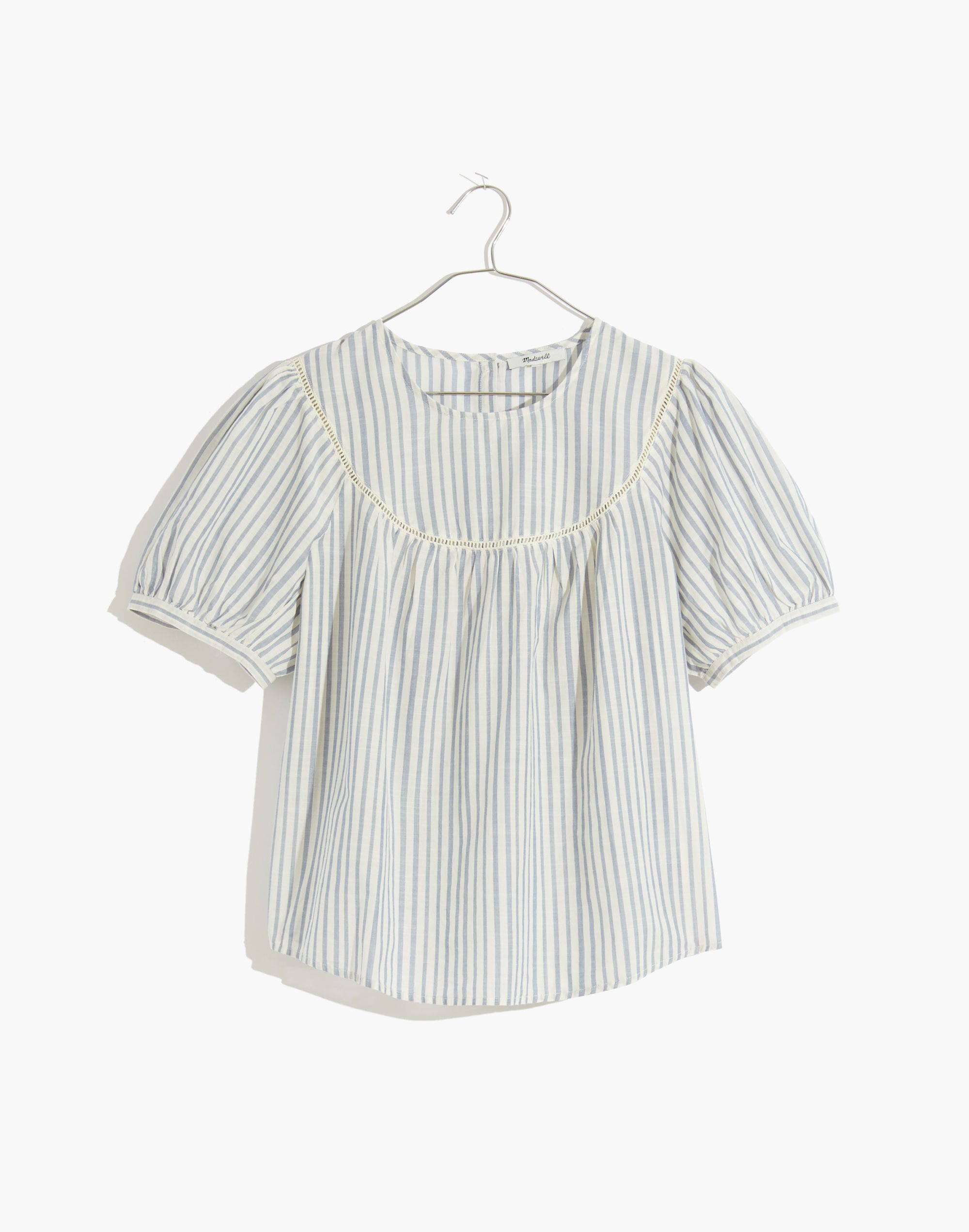 Yoked Puff-Sleeve Top in Stripe