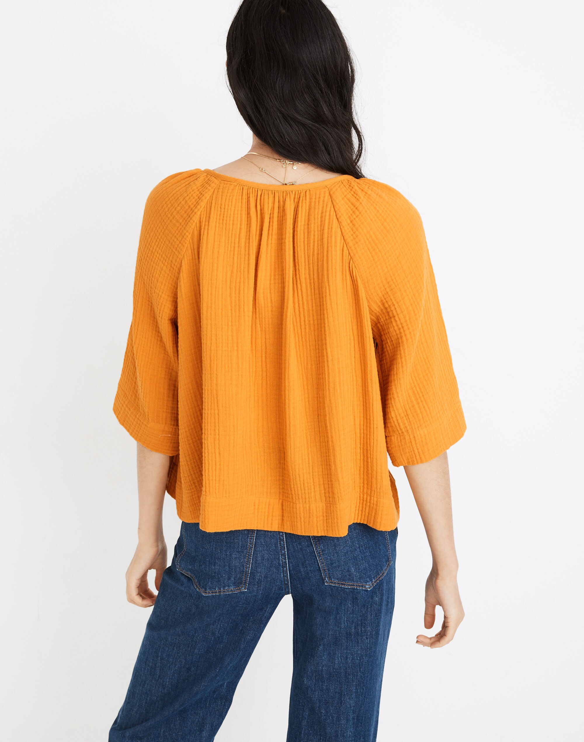Gauze Button-Front Raglan Top