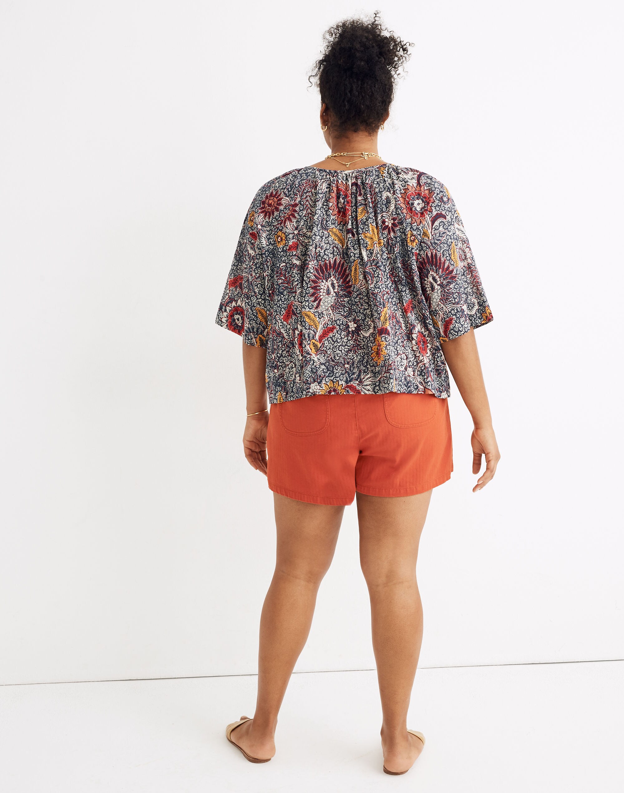 Button-Front Raglan Top in Bali Blooms