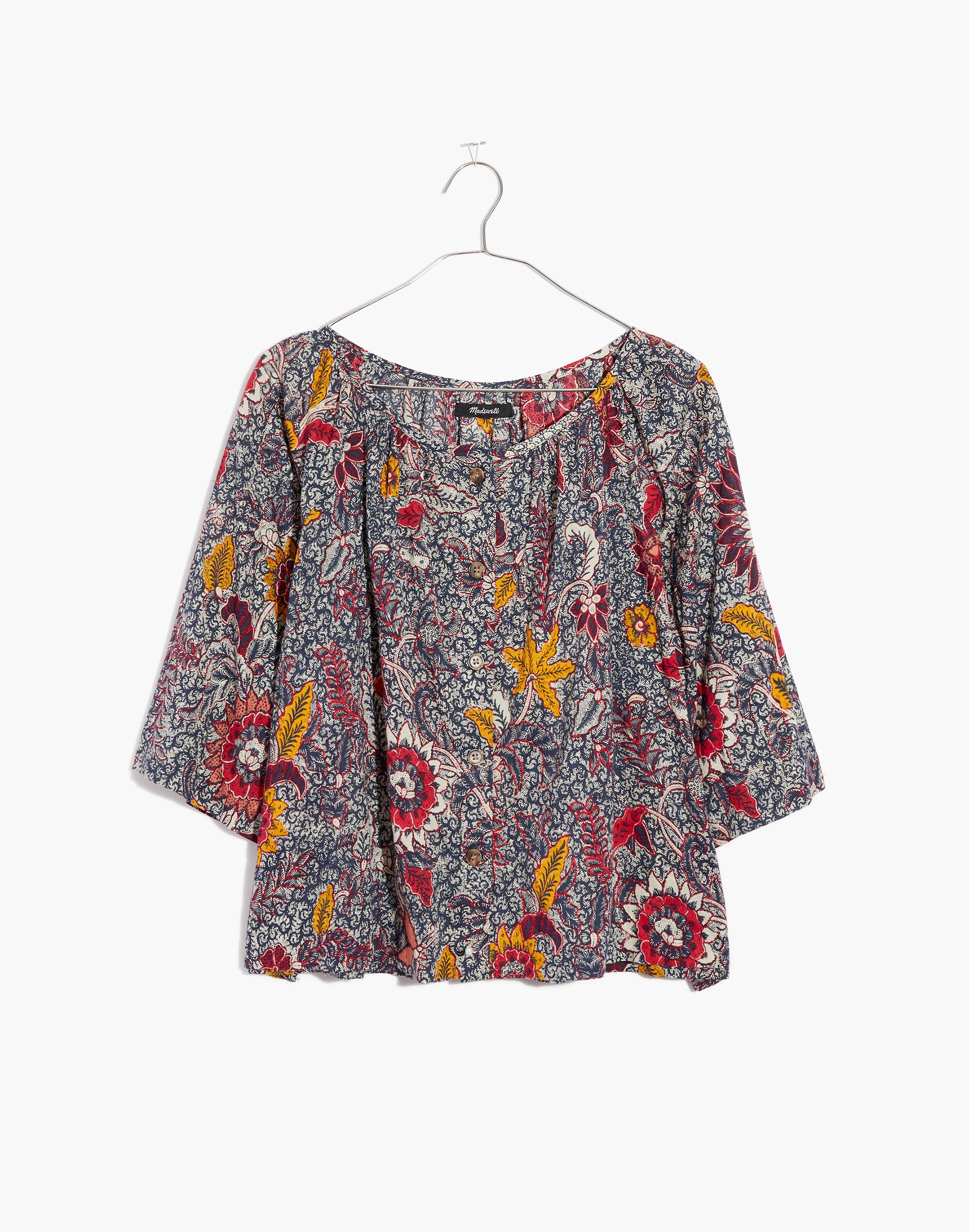 Button-Front Raglan Top in Bali Blooms