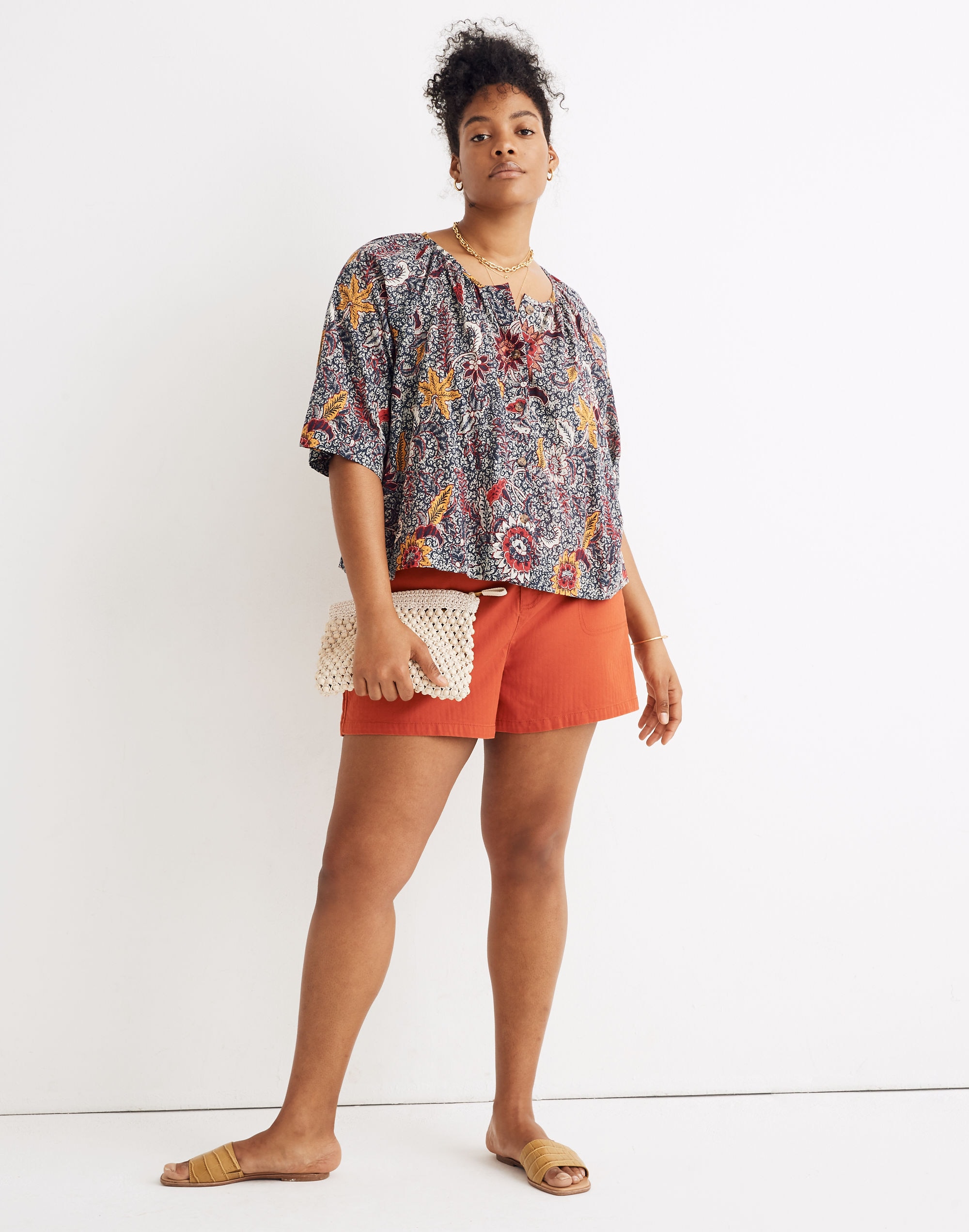 Button-Front Raglan Top in Bali Blooms