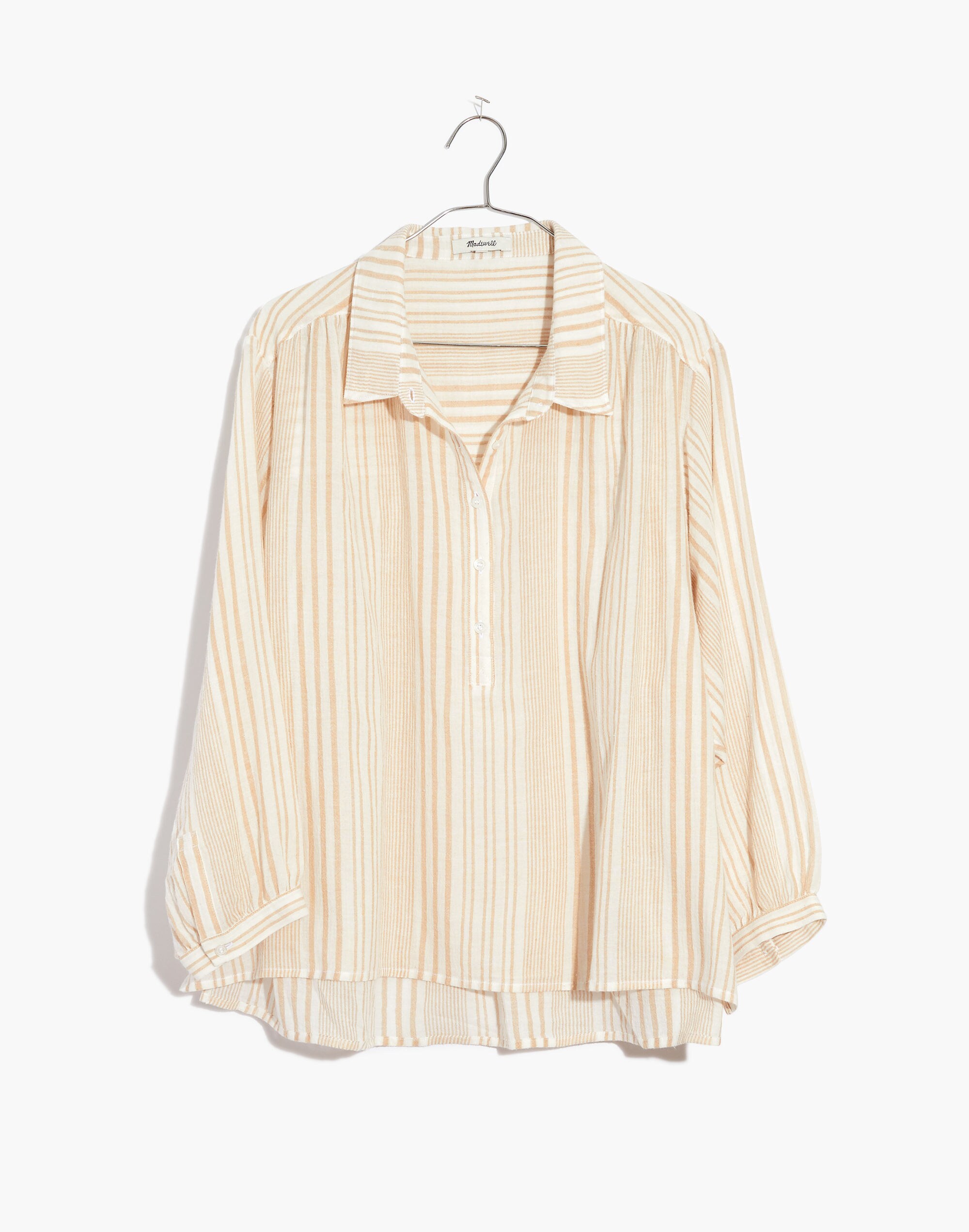 Striped Gauze Drop-Shoulder Popover Top