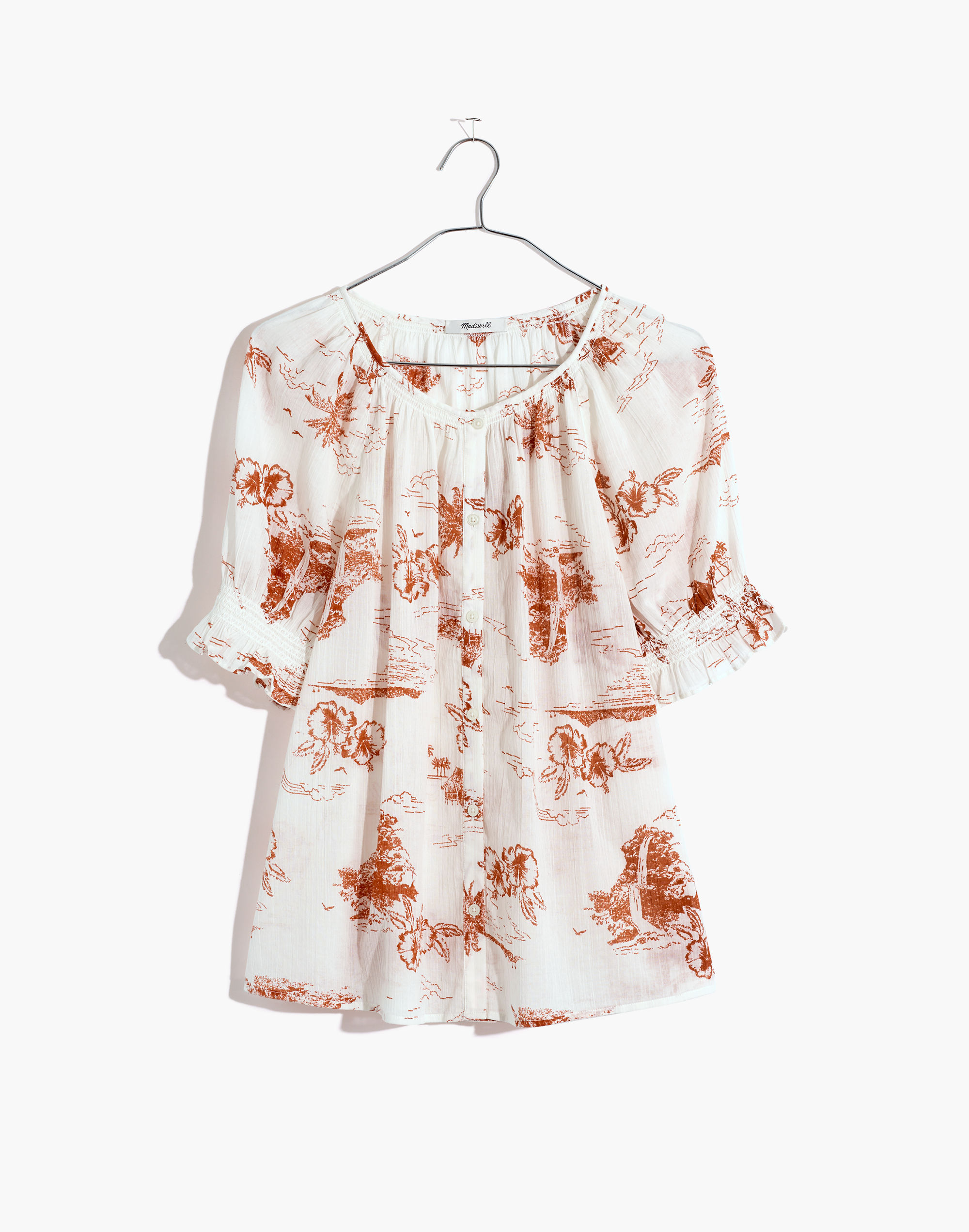 Smocked Button-Down Top in Paradise Voile